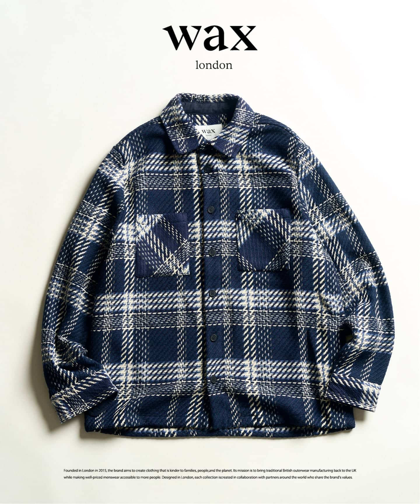 WAX LONDON / ワックス ロンドン】オーバーシャツ NAVY ECRU（シャツ