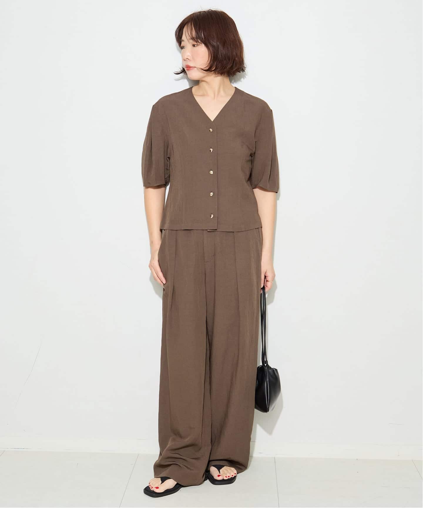 JOURNAL STANDARD L'ESSAGE タックスリーブシャツ 茶色 VISリネンタックスリーブシャツ（シャツ／ブラウス）｜JOURNAL