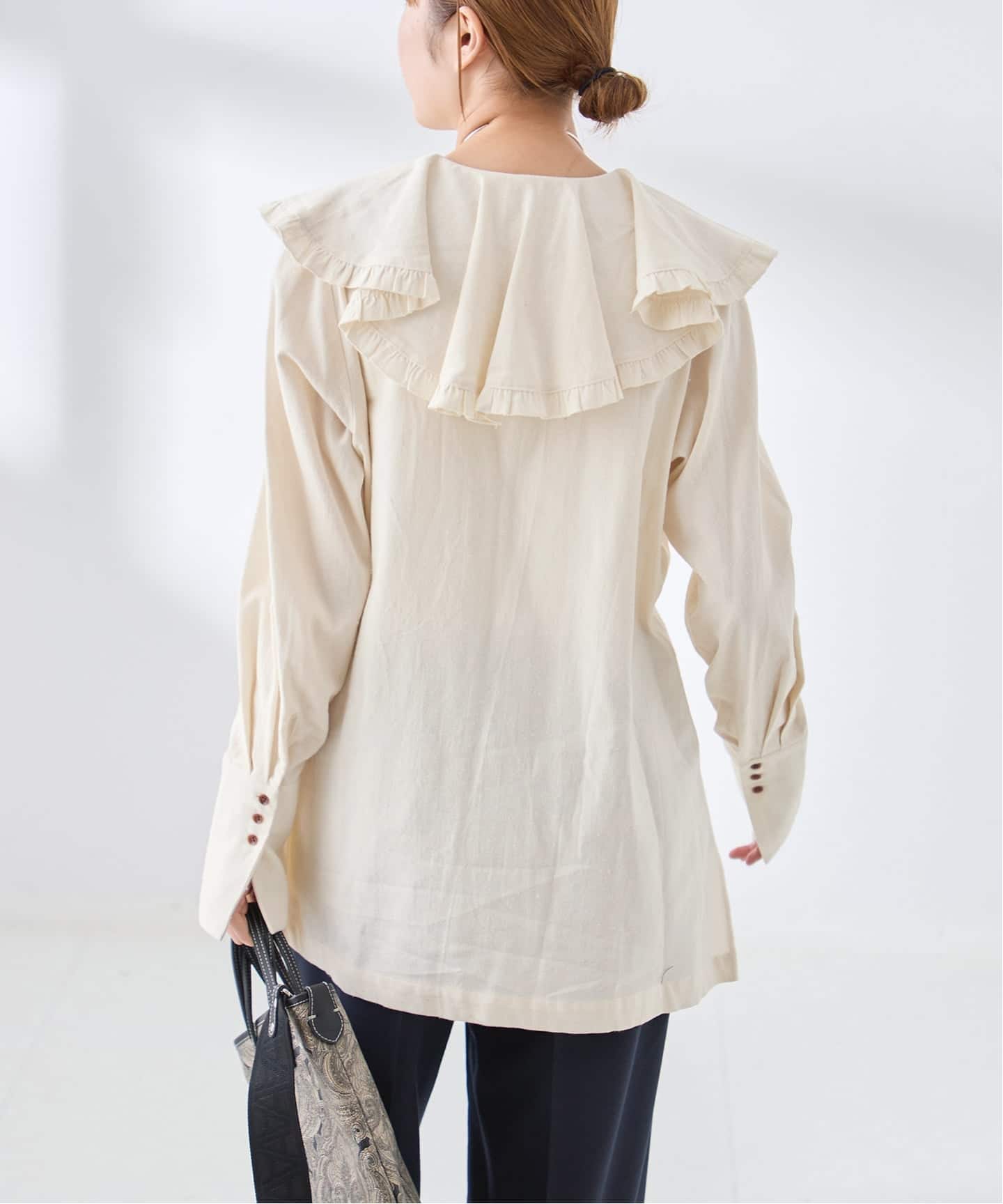 予約》Uhr/ウーア Cotton Silk Ruffle Frill Shirt シャツ（シャツ