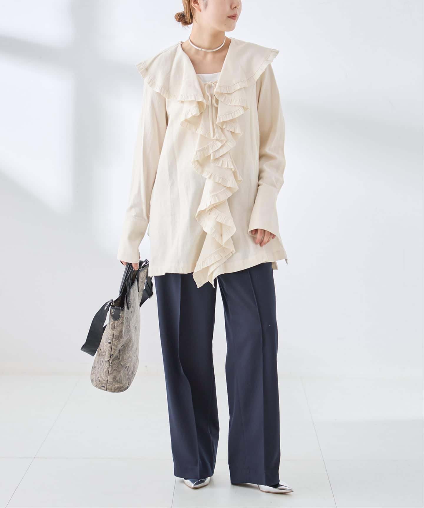 予約》Uhr/ウーア Cotton Silk Ruffle Frill Shirt シャツ（シャツ