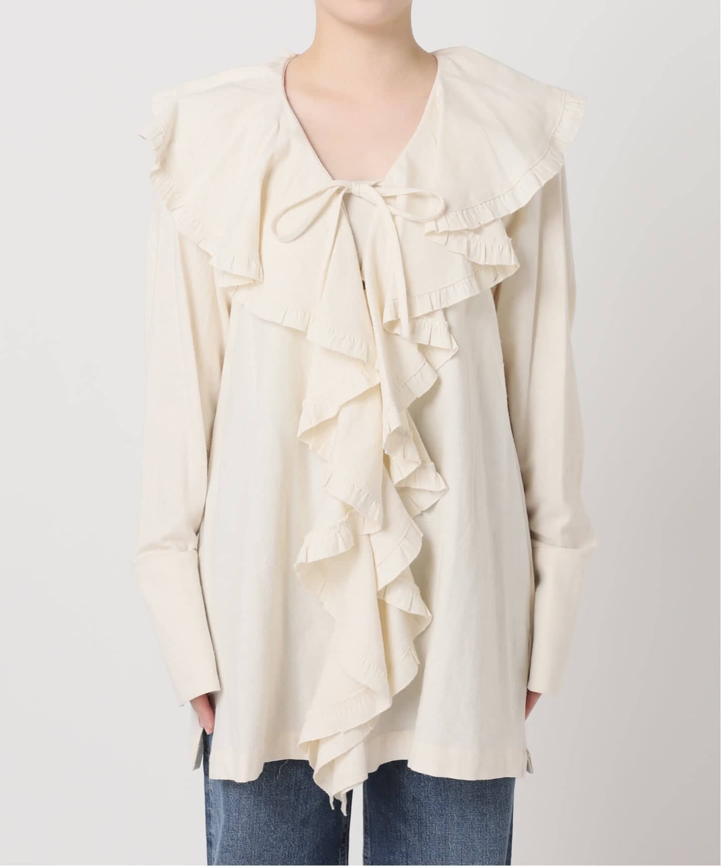 予約》Uhr/ウーア Cotton Silk Ruffle Frill Shirt シャツ（シャツ