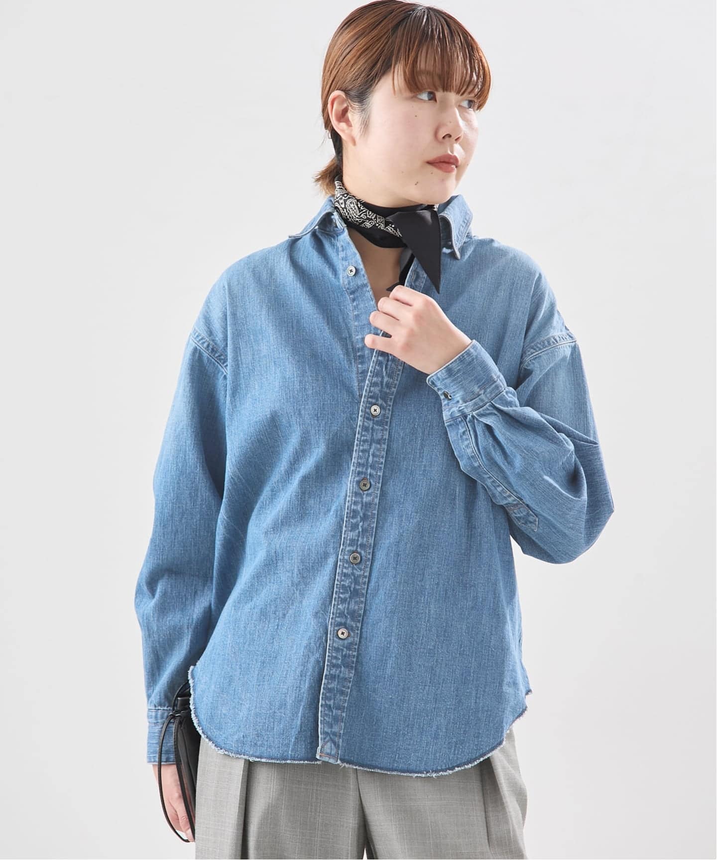 2024 美品ジャーナルスタンダードレサージュ☆8oz デニムシャツ F ブルー JANE SMITH/ジェーンスミス】8oz DENIM REGULAR COLLAR：シャツ