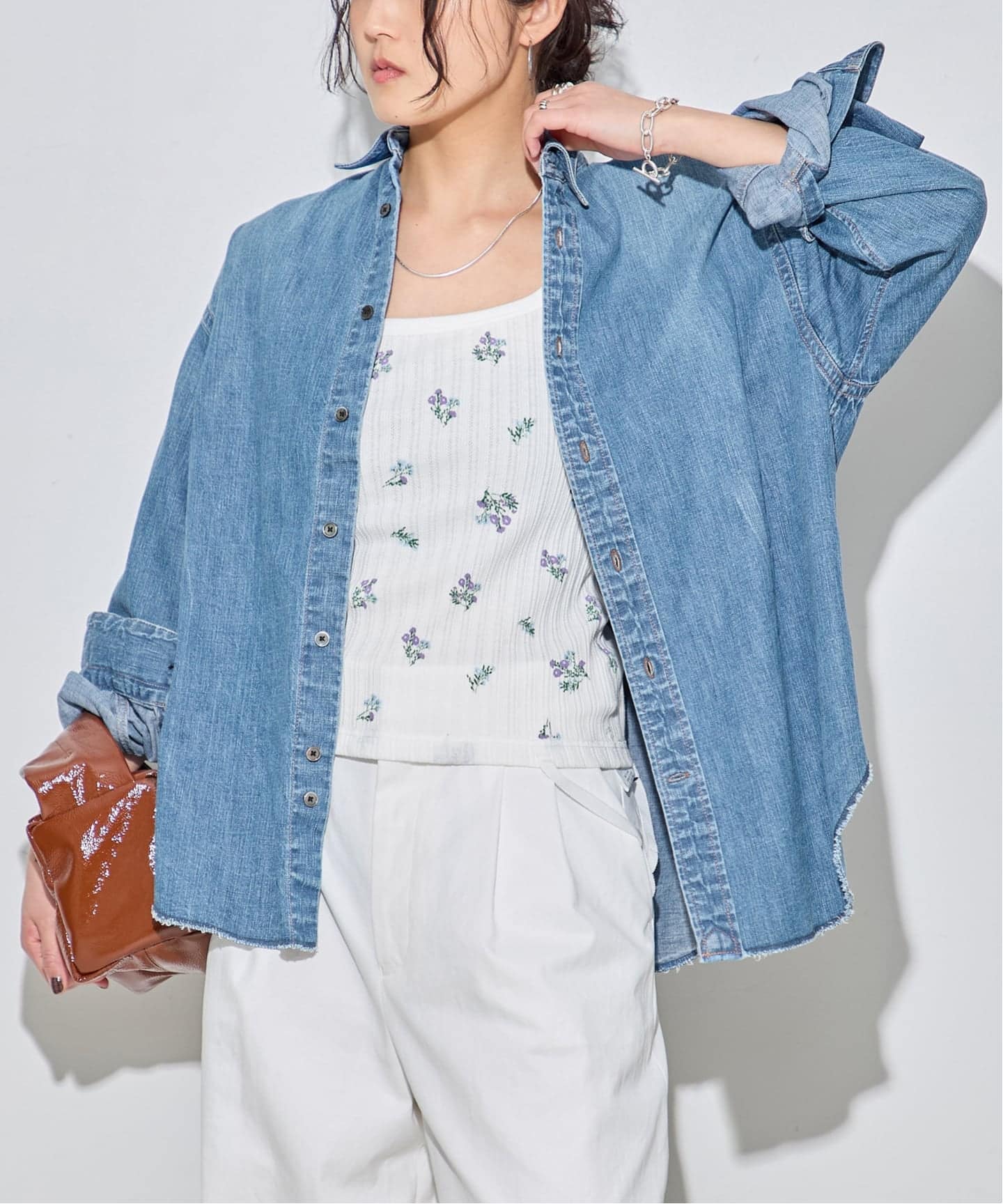 2024 美品ジャーナルスタンダードレサージュ☆8oz デニムシャツ F ブルー JANE SMITH/ジェーンスミス】8oz DENIM REGULAR COLLAR：シャツ