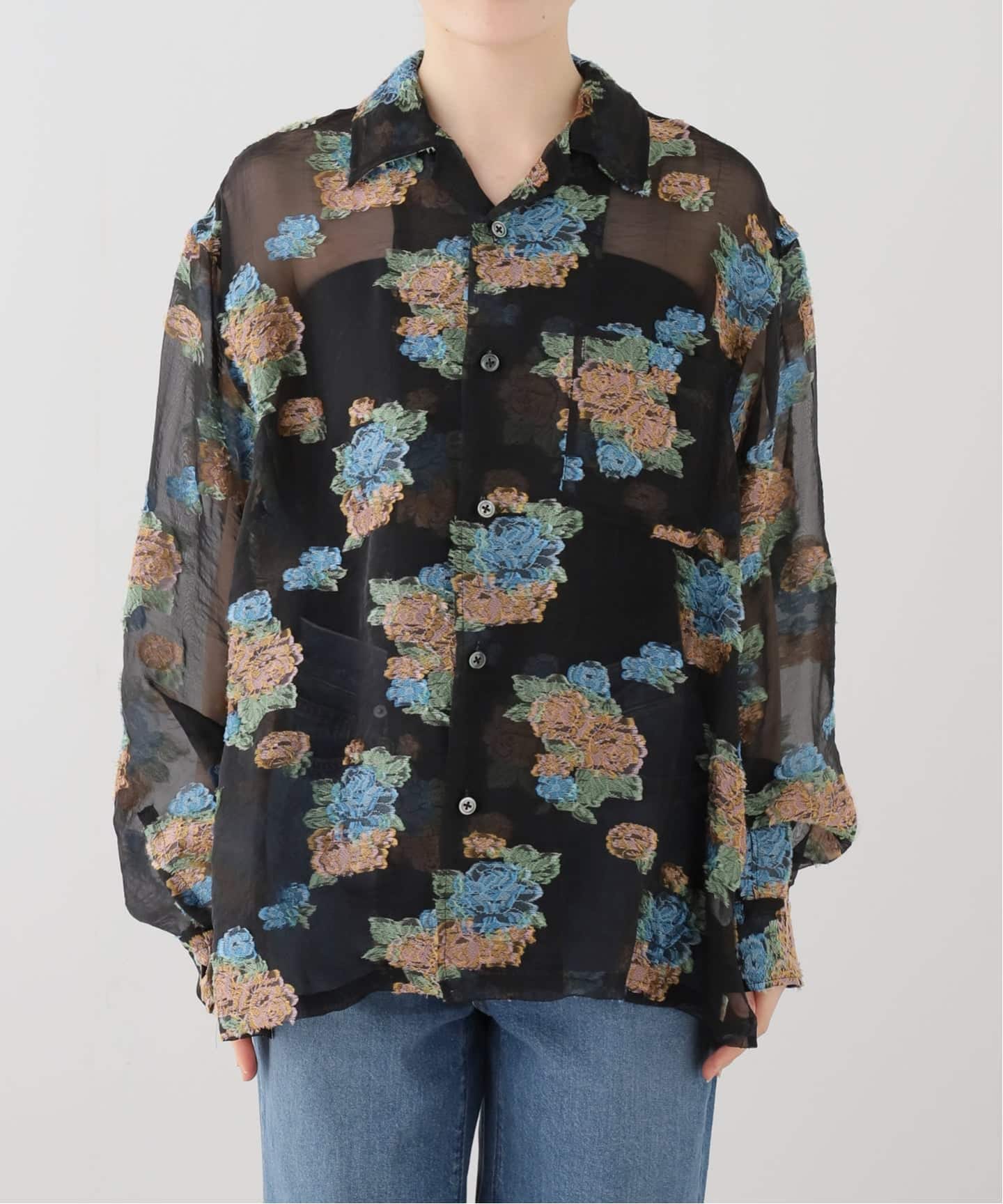 JANE SMITH/ジェーンスミス】 FLOWER JACQUARD OPEN COLLAR ：シャツ