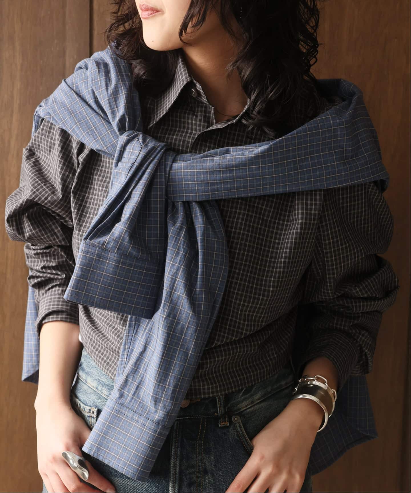 INSCRIRE チェック柄 レイヤードシャツ INSCRIRE /アンスクリア】Cotton Check レイヤードシャツ I26SSSH100