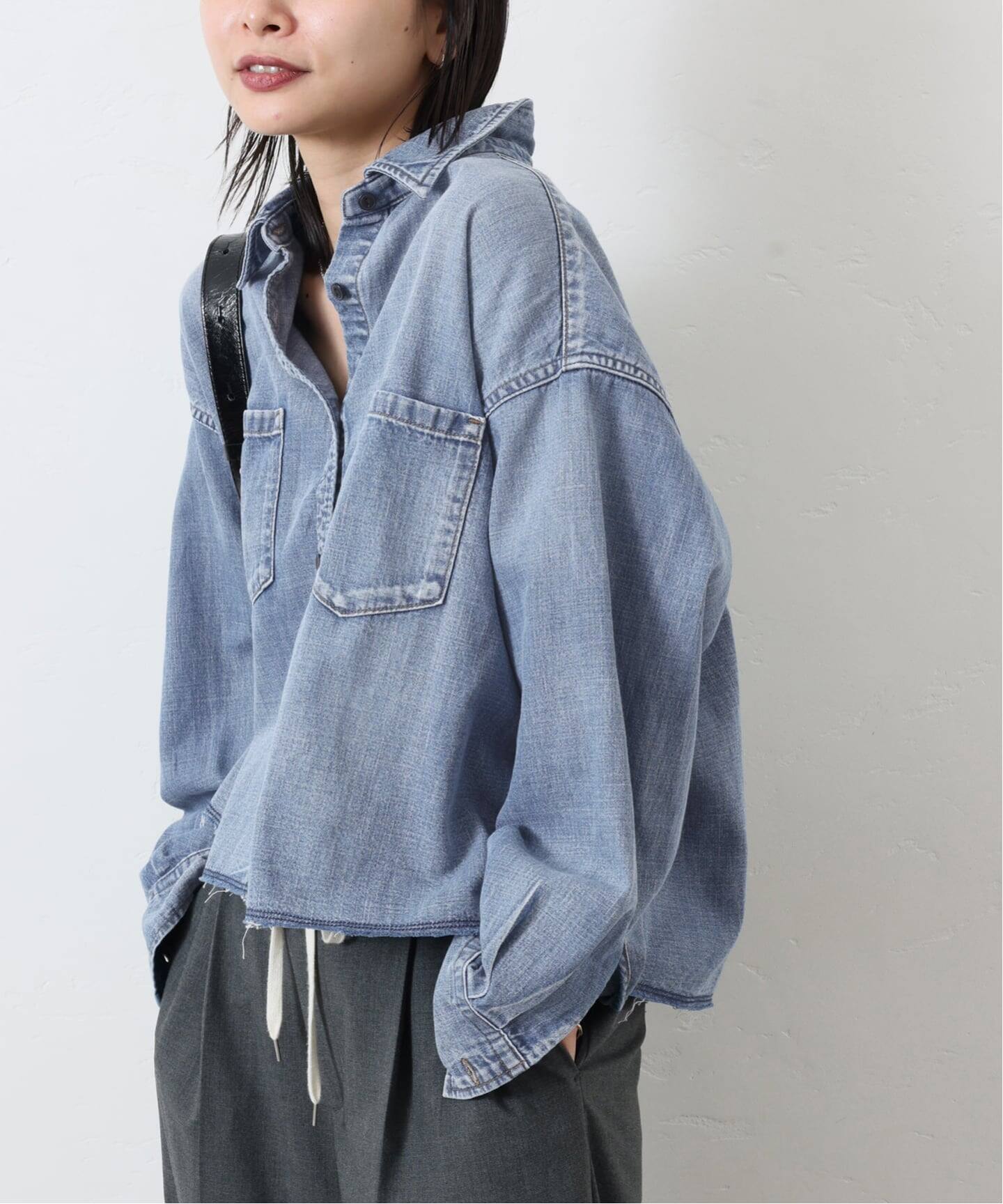 追加》ライトオンスデニムクロップドシャツ（シャツ／ブラウス