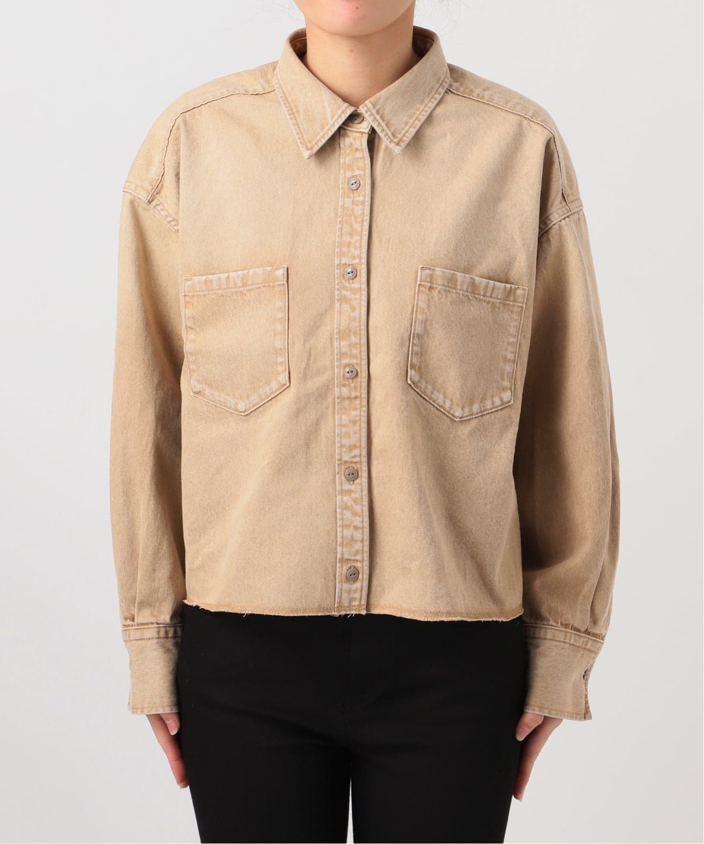 追加》ライトオンスデニムクロップドシャツ（シャツ／ブラウス