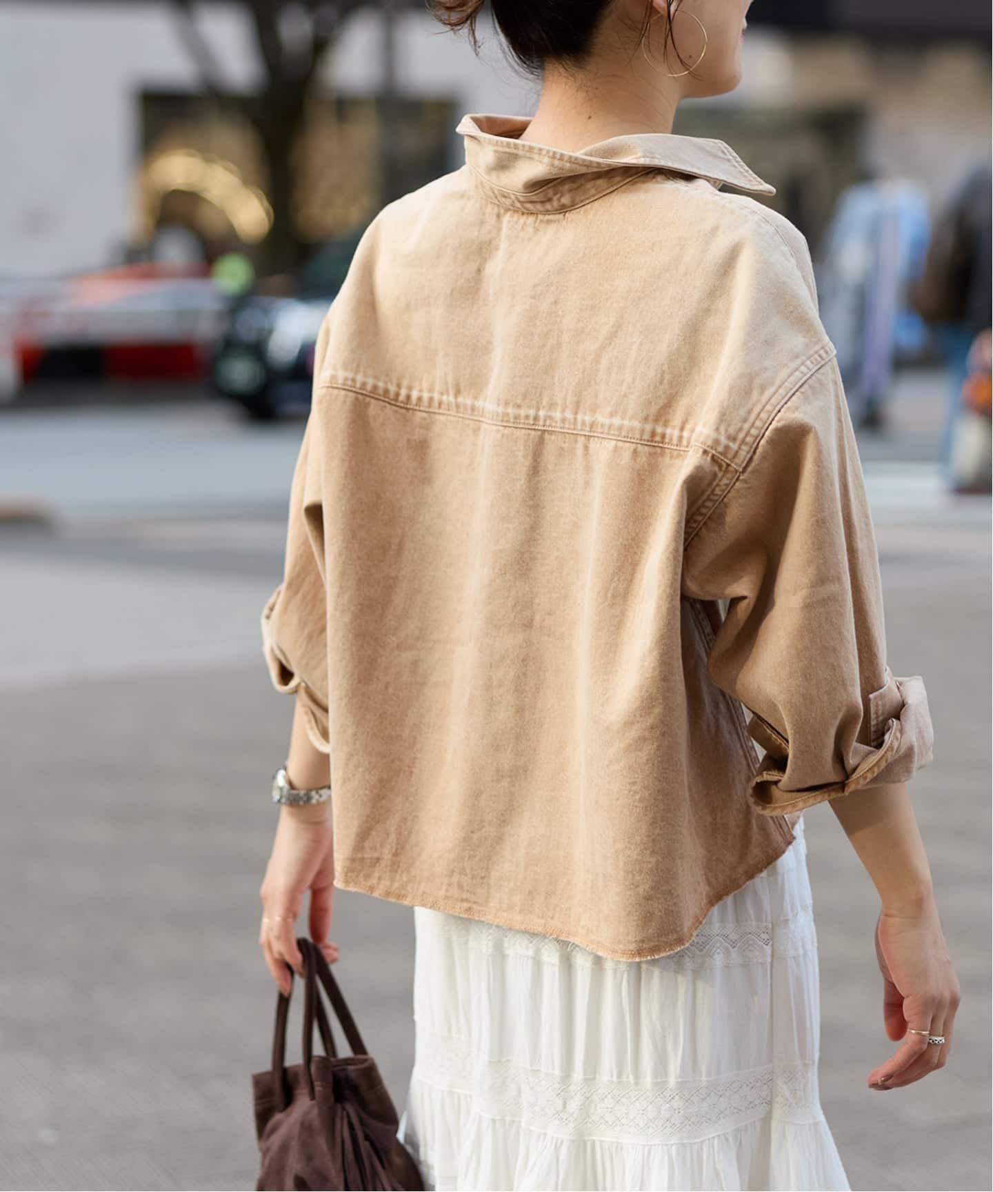 追加》ライトオンスデニムクロップドシャツ（シャツ／ブラウス