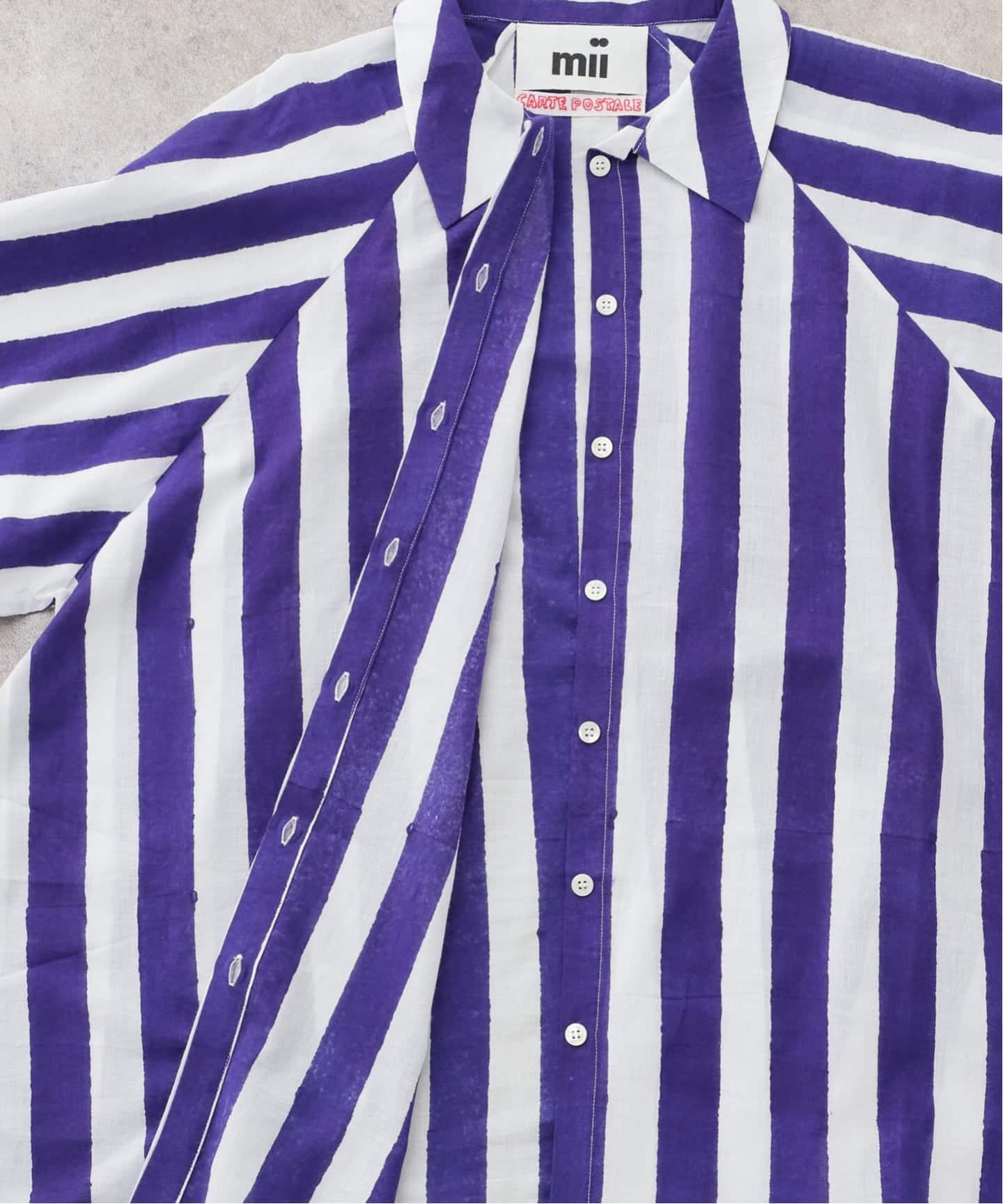 Mii / ミイ】 BLOCK PRINTED MULTICOLOR STRIPE SHIR（シャツ