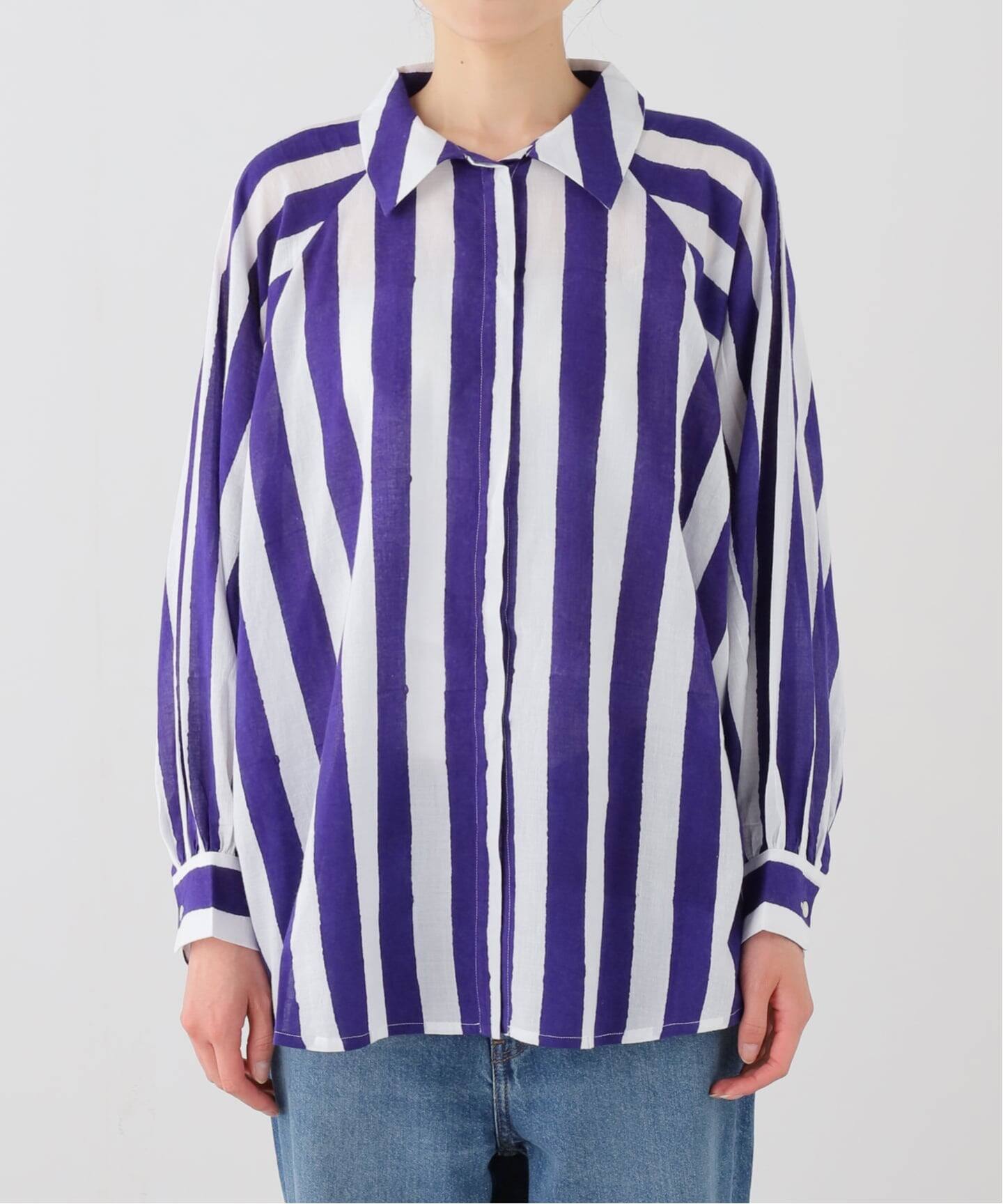 Mii / ミイ】 BLOCK PRINTED MULTICOLOR STRIPE SHIR（シャツ