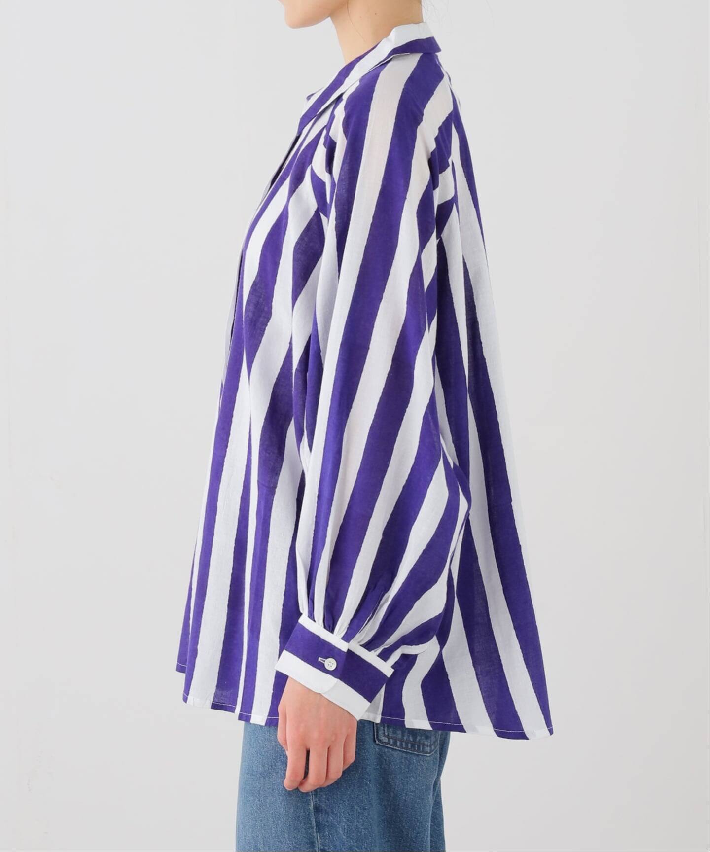 Mii / ミイ】 BLOCK PRINTED MULTICOLOR STRIPE SHIR（シャツ 