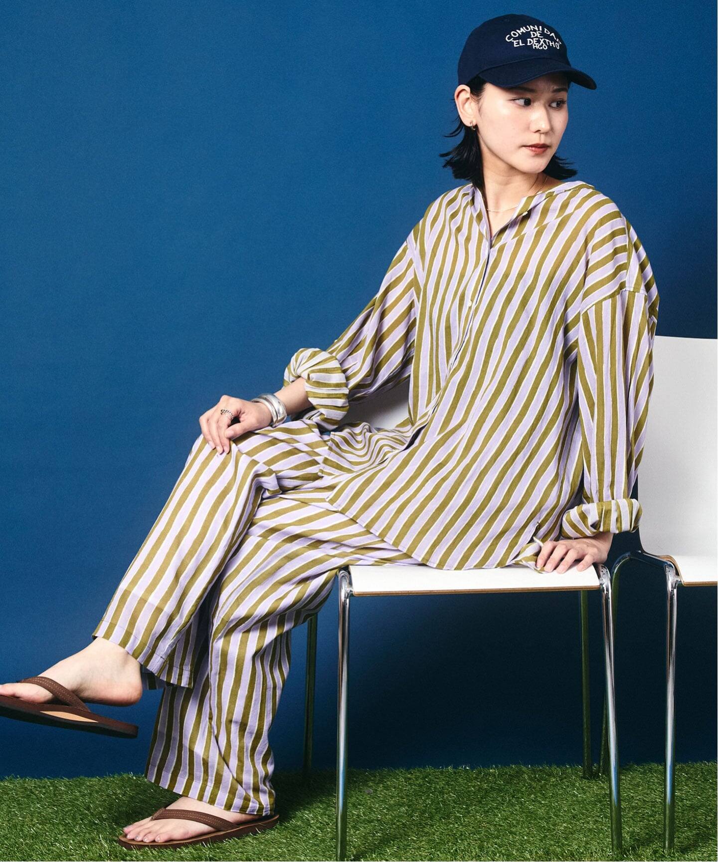 SARA MALLIKA/サラマリカ】 Cotton Wave Stripe Print Shi（シャツ 