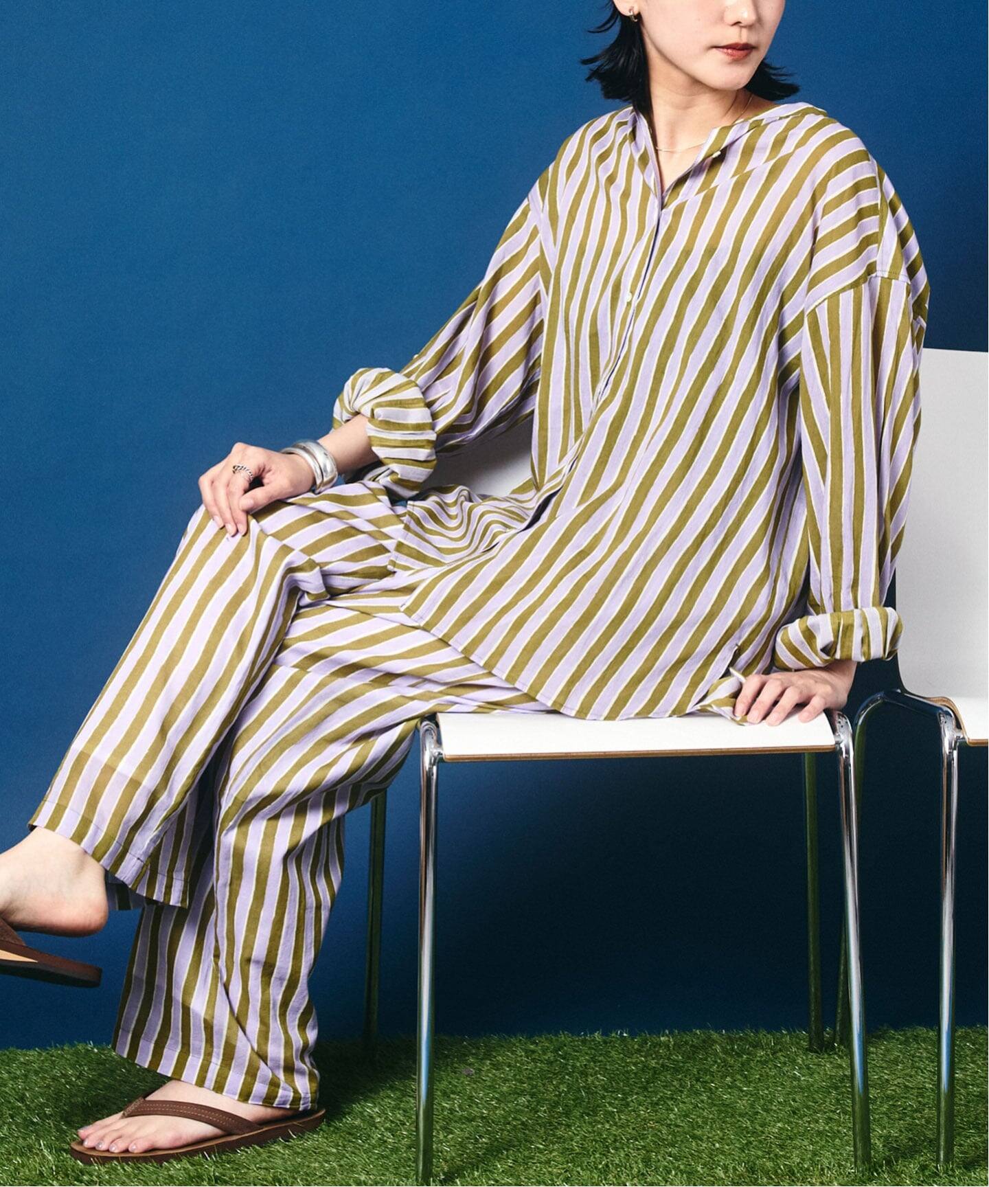 SARA MALLIKA/サラマリカ】 Cotton Wave Stripe Print Shi（シャツ 