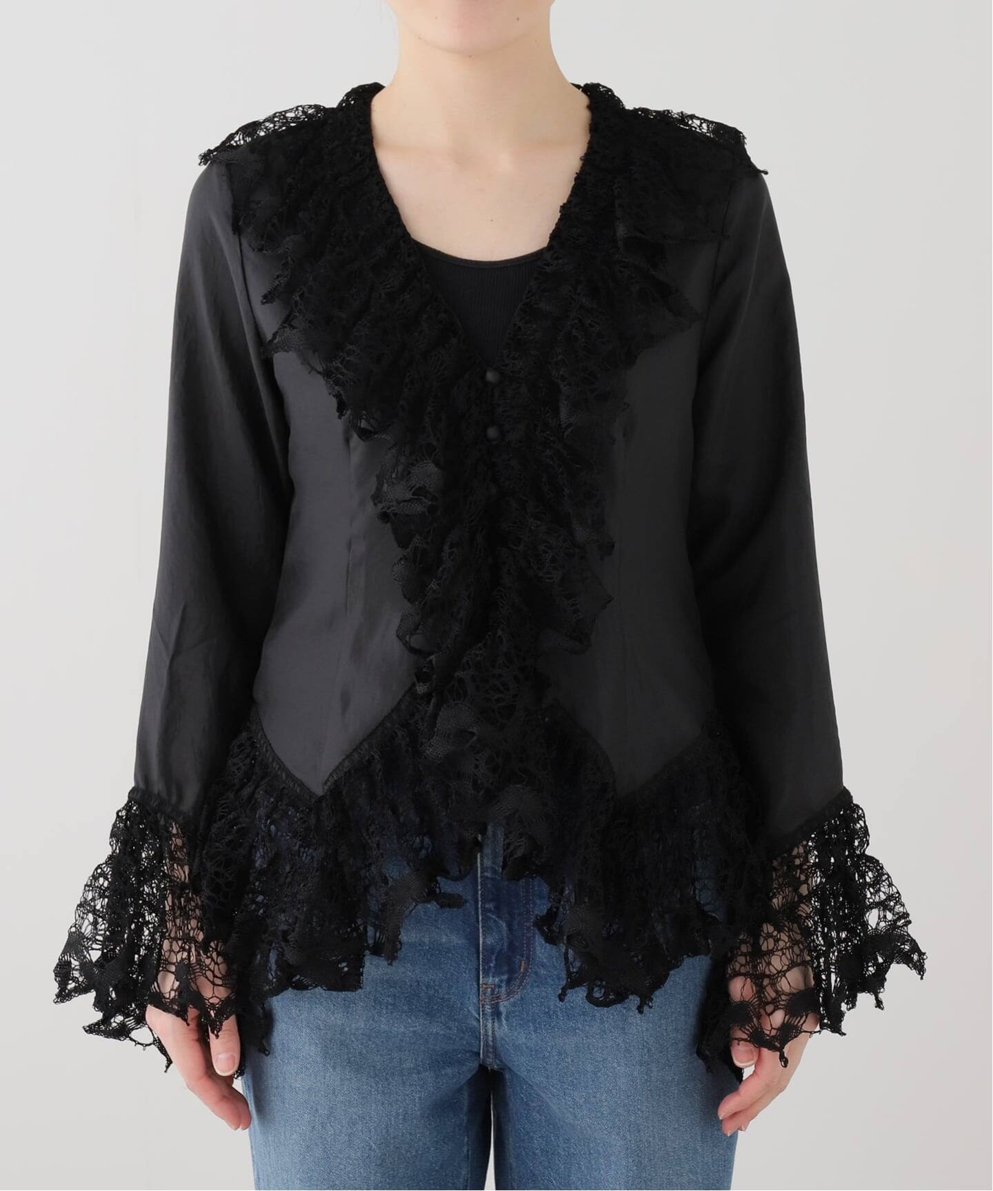 EUCHRONIA ユークロニア ブラック ビスチェ EUCHRONIA/ユークロニア】 Original Torsion lace blouse（シャツ
