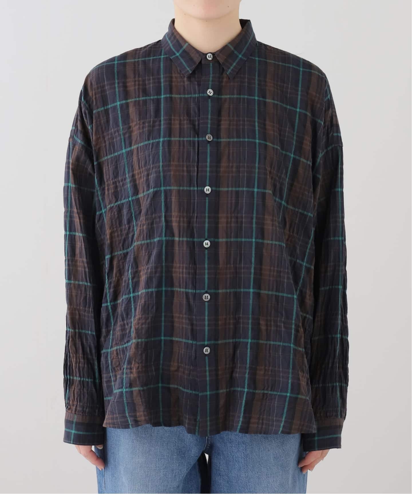 シャーリングチェック レギュラーカラーBigシャツ（シャツ／ブラウス