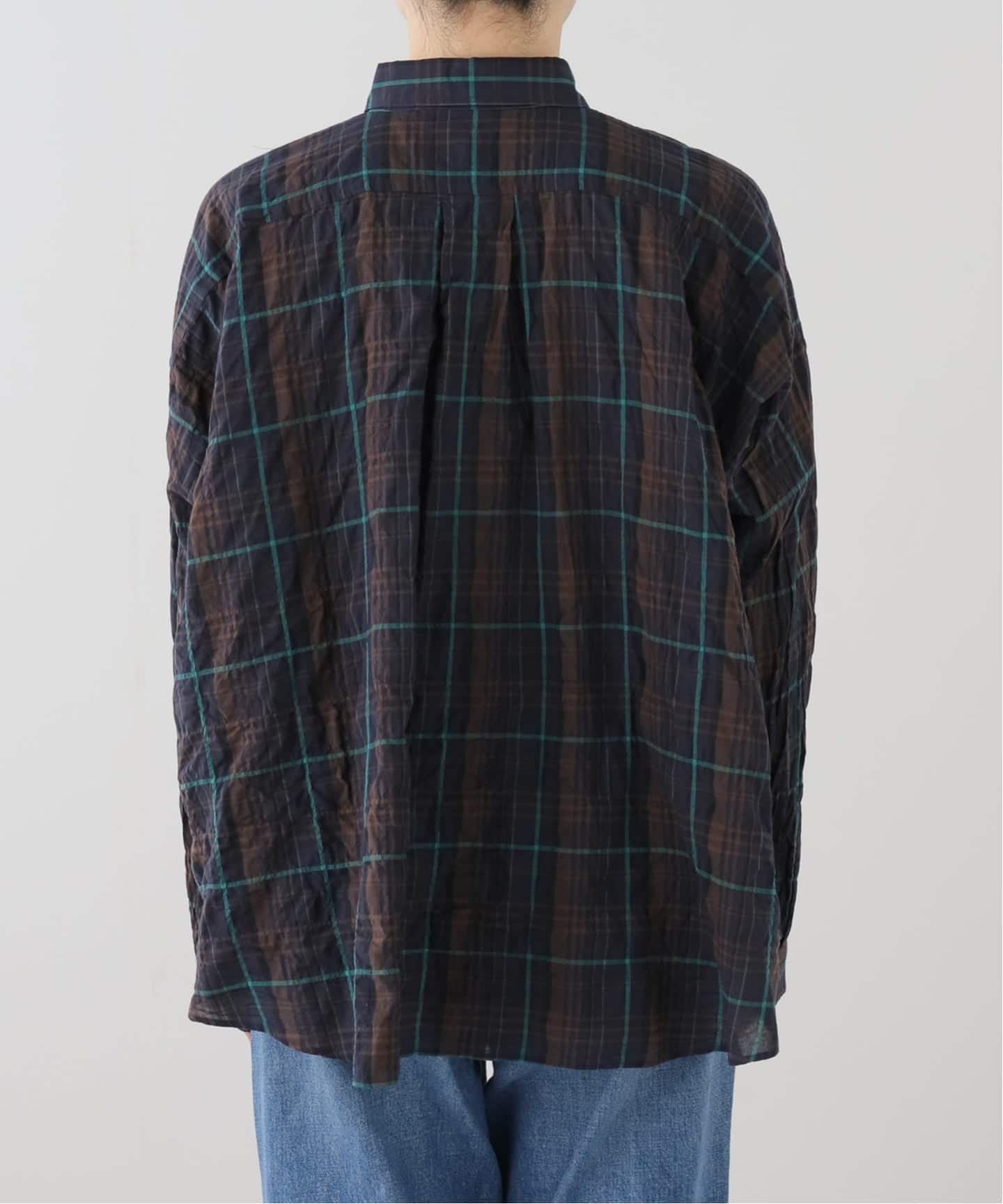 シャーリングチェック レギュラーカラーBigシャツ（シャツ／ブラウス