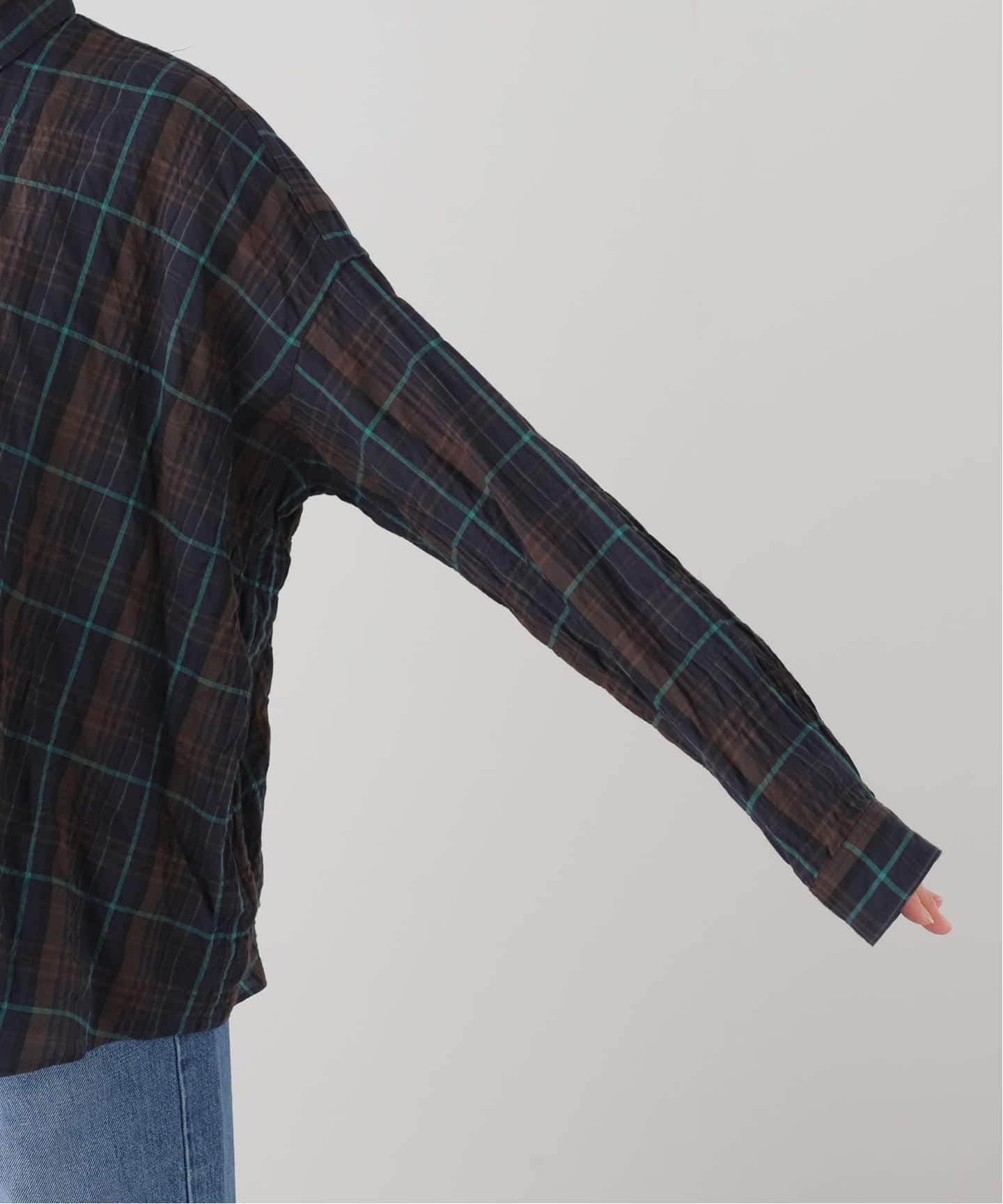 シャーリングチェック レギュラーカラーBigシャツ（シャツ／ブラウス