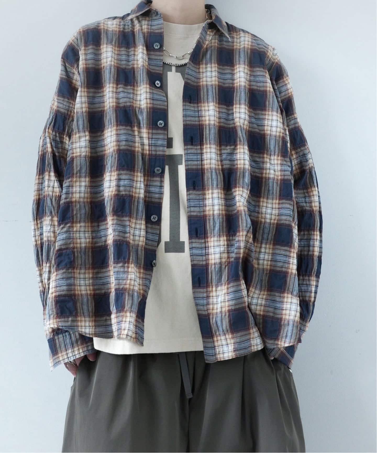 シャーリングチェック レギュラーカラーBigシャツ（シャツ／ブラウス