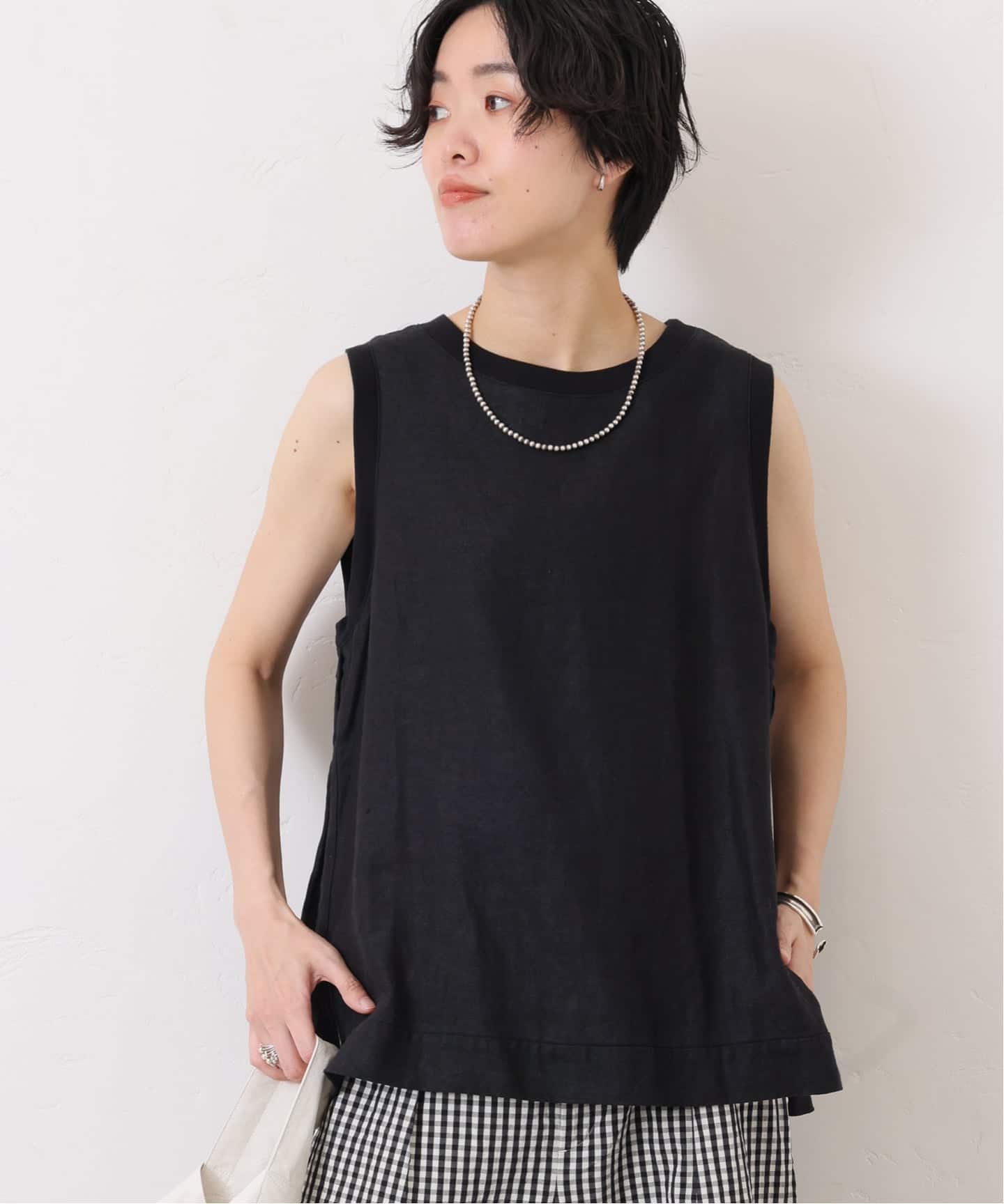 予約》フレンチリネンツイルノースリーブブラウス（シャツ／ブラウス