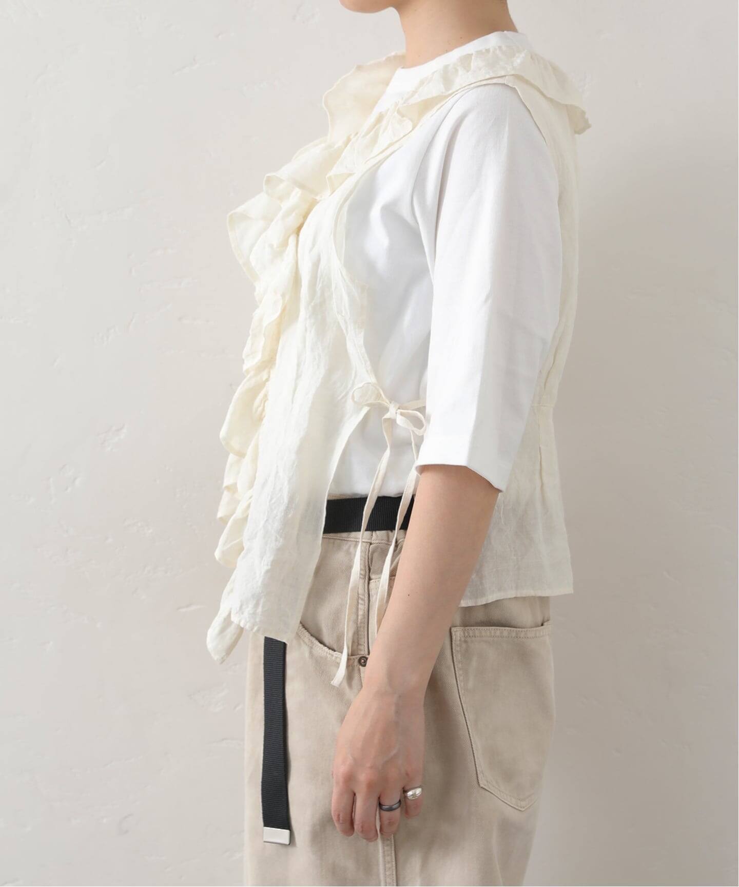 予約》リネンワッシャー フリルジレ（シャツ／ブラウス）｜journal