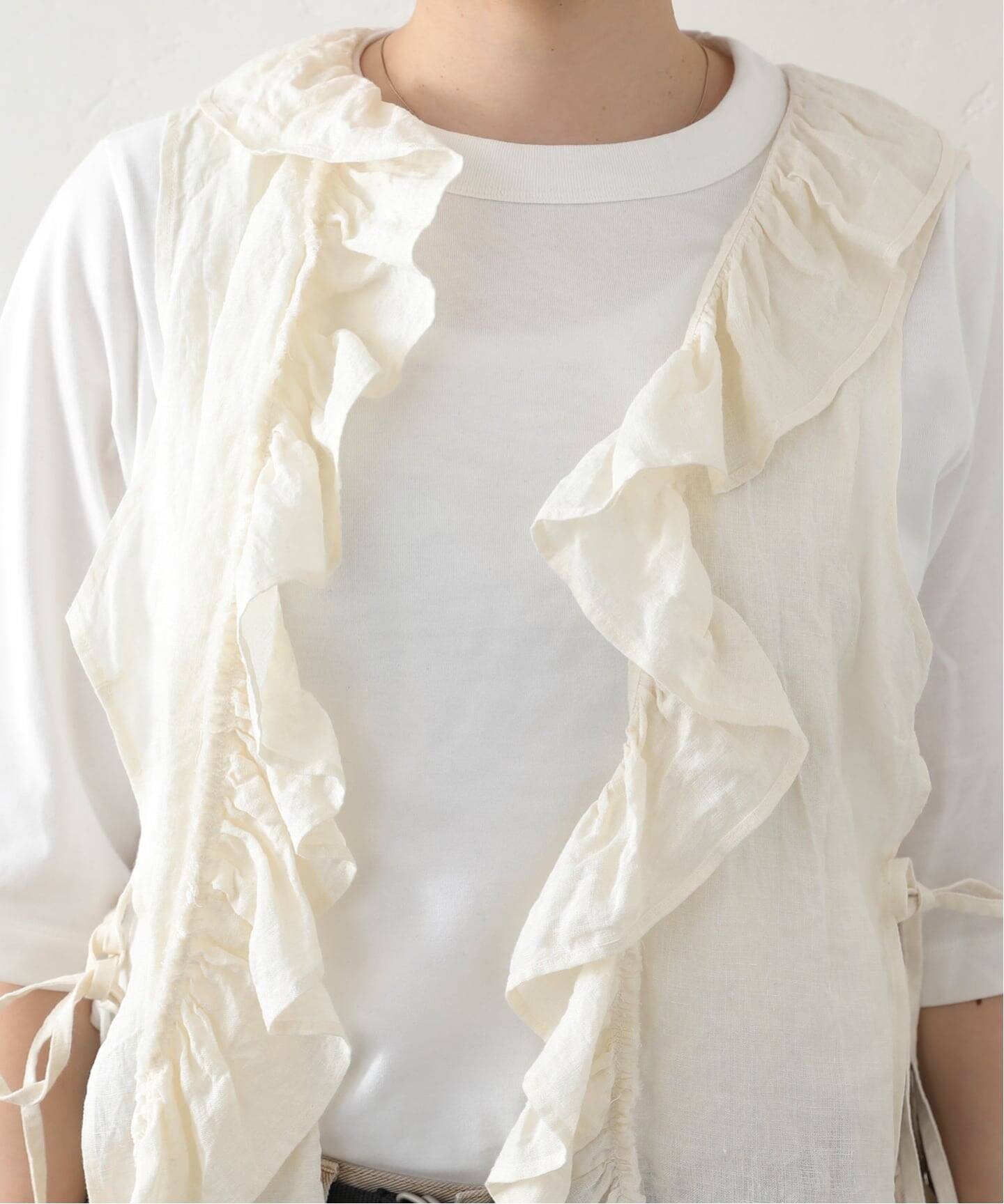 予約》リネンワッシャー フリルジレ（シャツ／ブラウス）｜journal