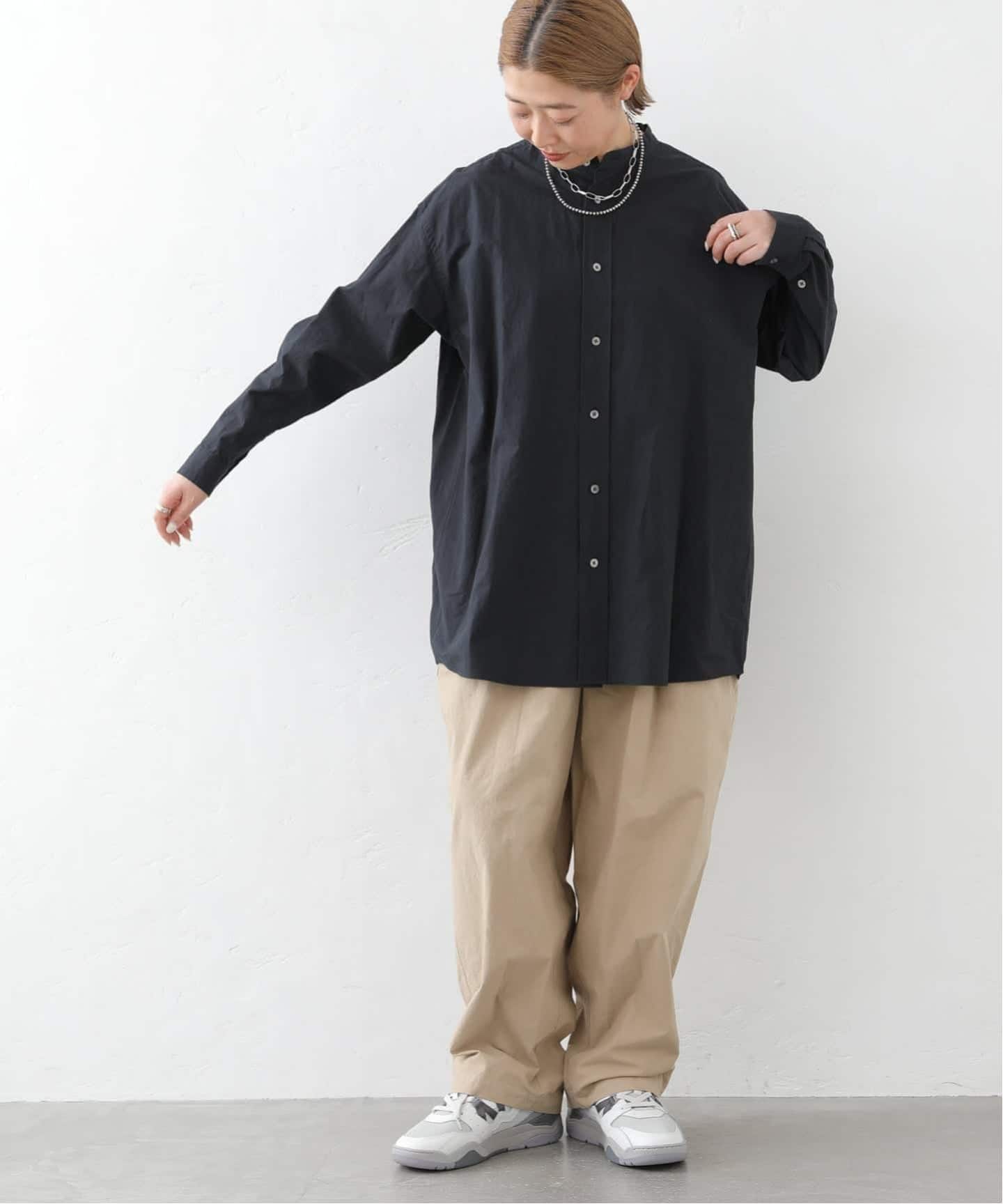 60コットン スタンドカラーギャザーシャツ（シャツ／ブラウス