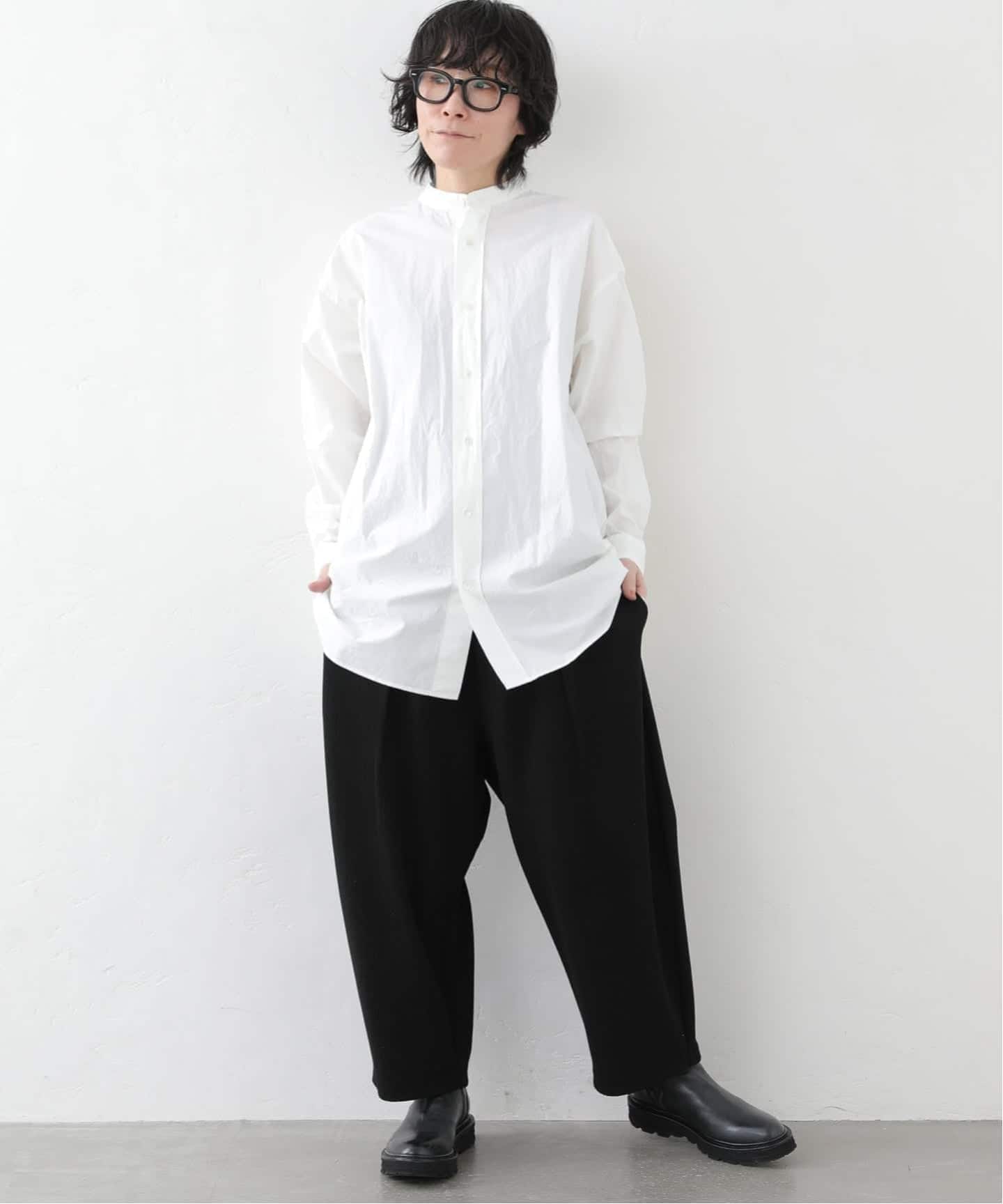 60コットン スタンドカラーギャザーシャツ（シャツ／ブラウス