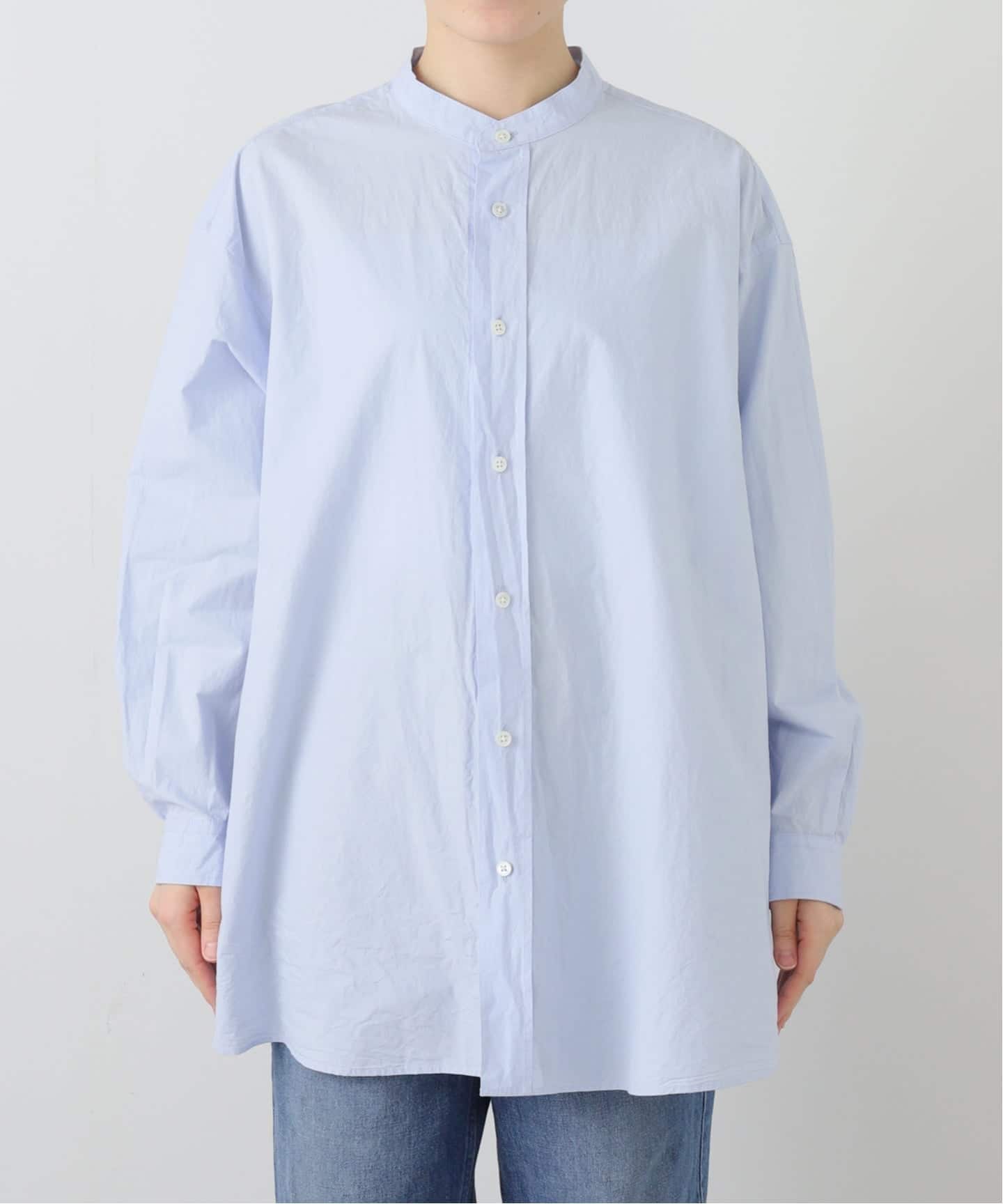 60コットン スタンドカラーギャザーシャツ（シャツ／ブラウス