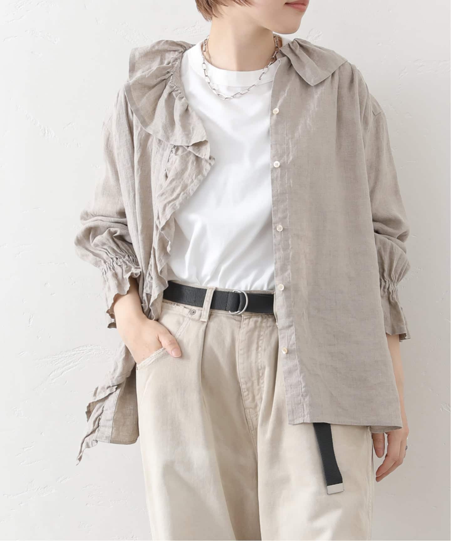 予約》フレンチリネン フリルパフブラウス（シャツ／ブラウス