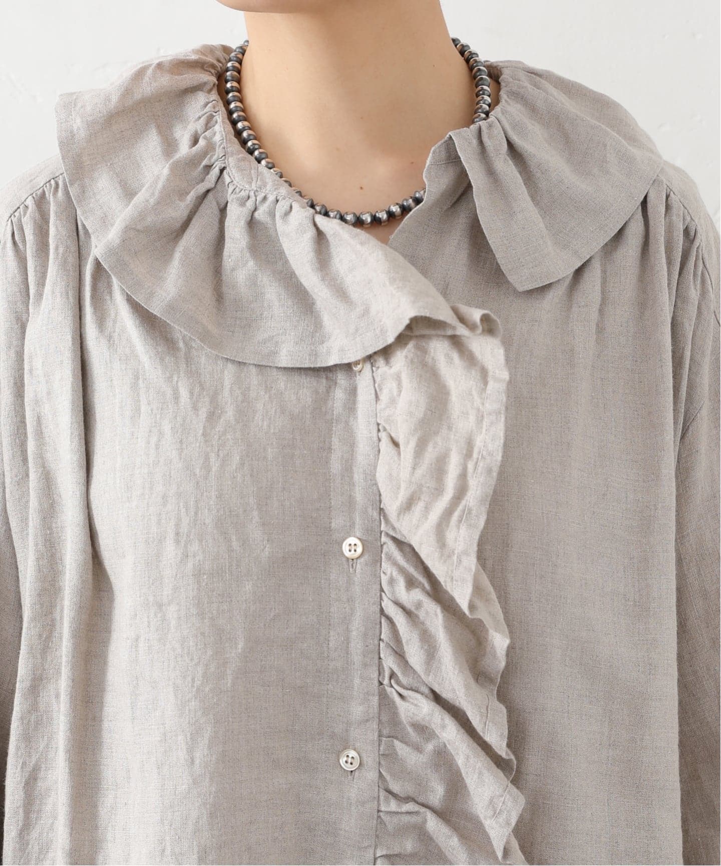 予約》フレンチリネン フリルパフブラウス（シャツ／ブラウス