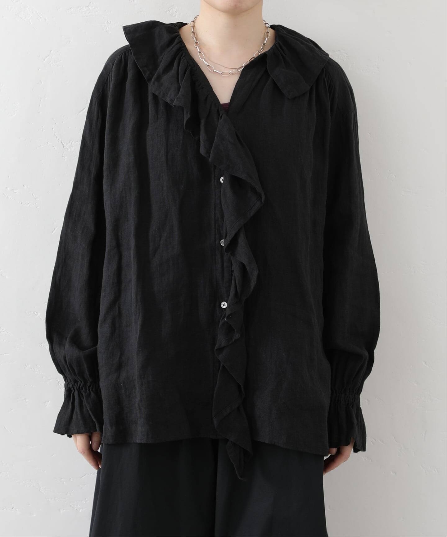 予約》フレンチリネン フリルパフブラウス（シャツ／ブラウス