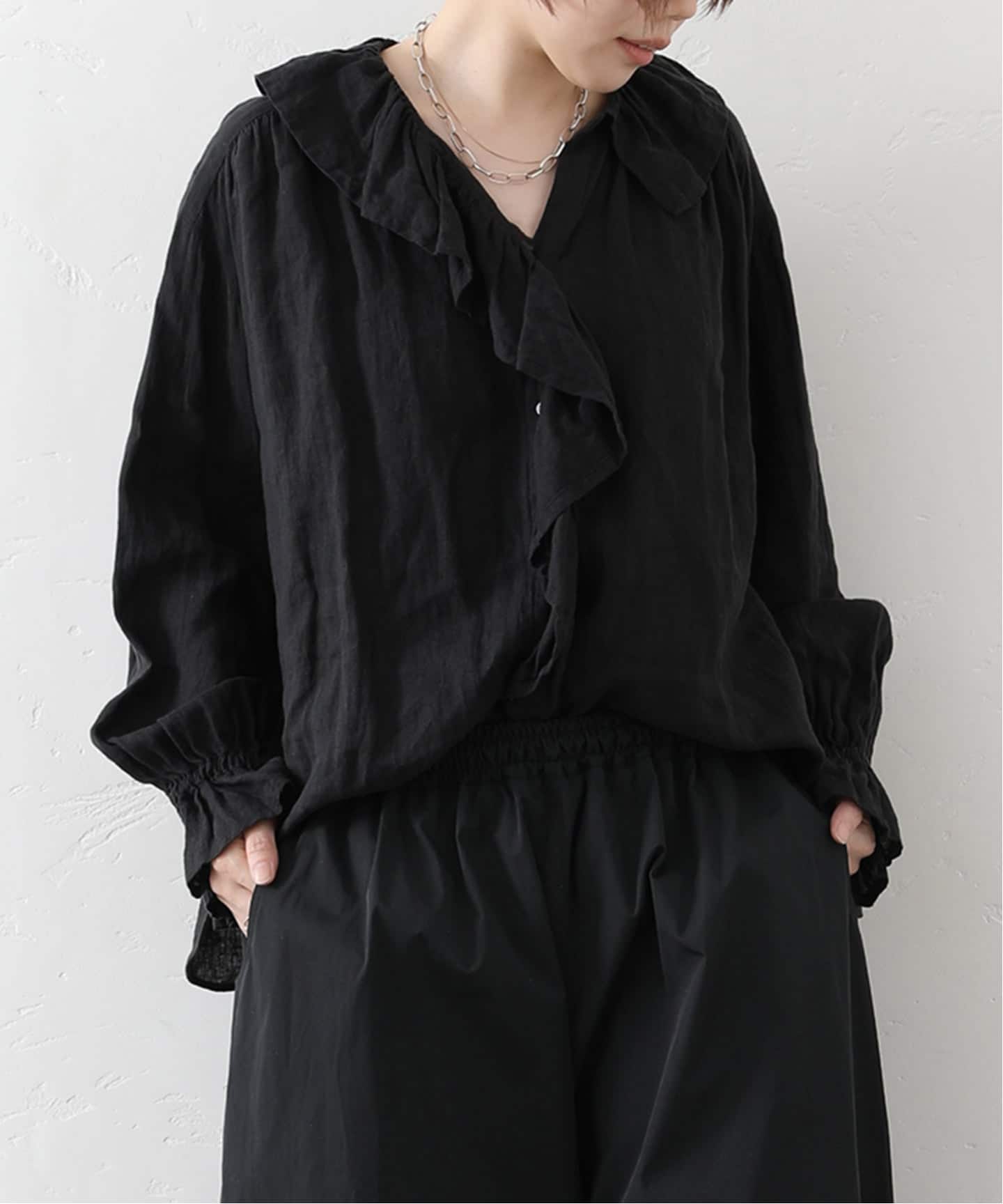 予約》フレンチリネン フリルパフブラウス（シャツ／ブラウス