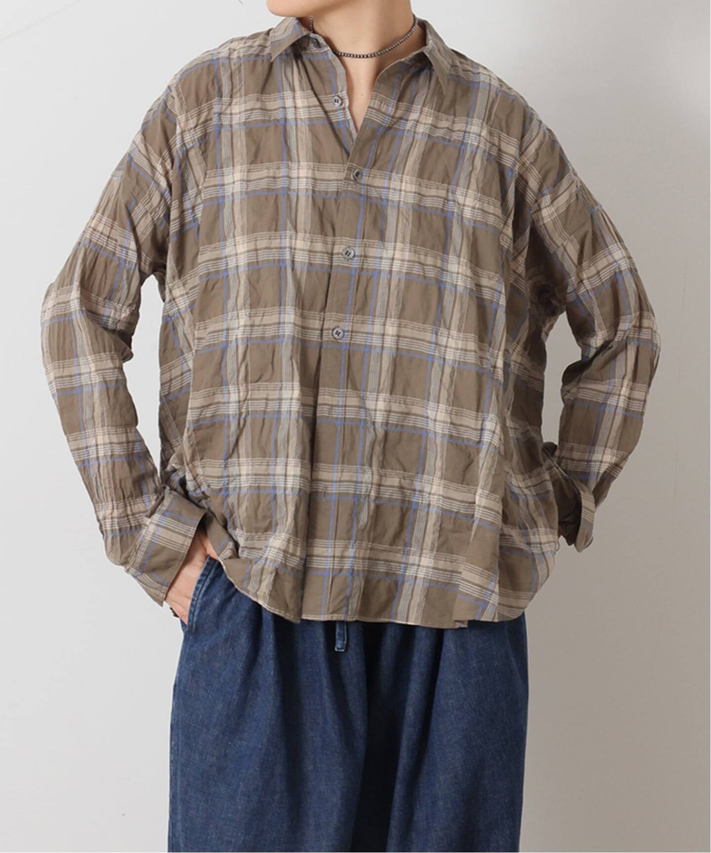 予約》シャーリングチェック レギュラーカラーBigシャツ（シャツ