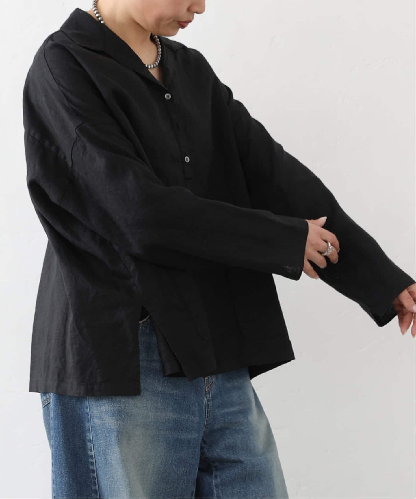 予約》リネンワッシャー スキッパーシャツ（シャツ／ブラウス