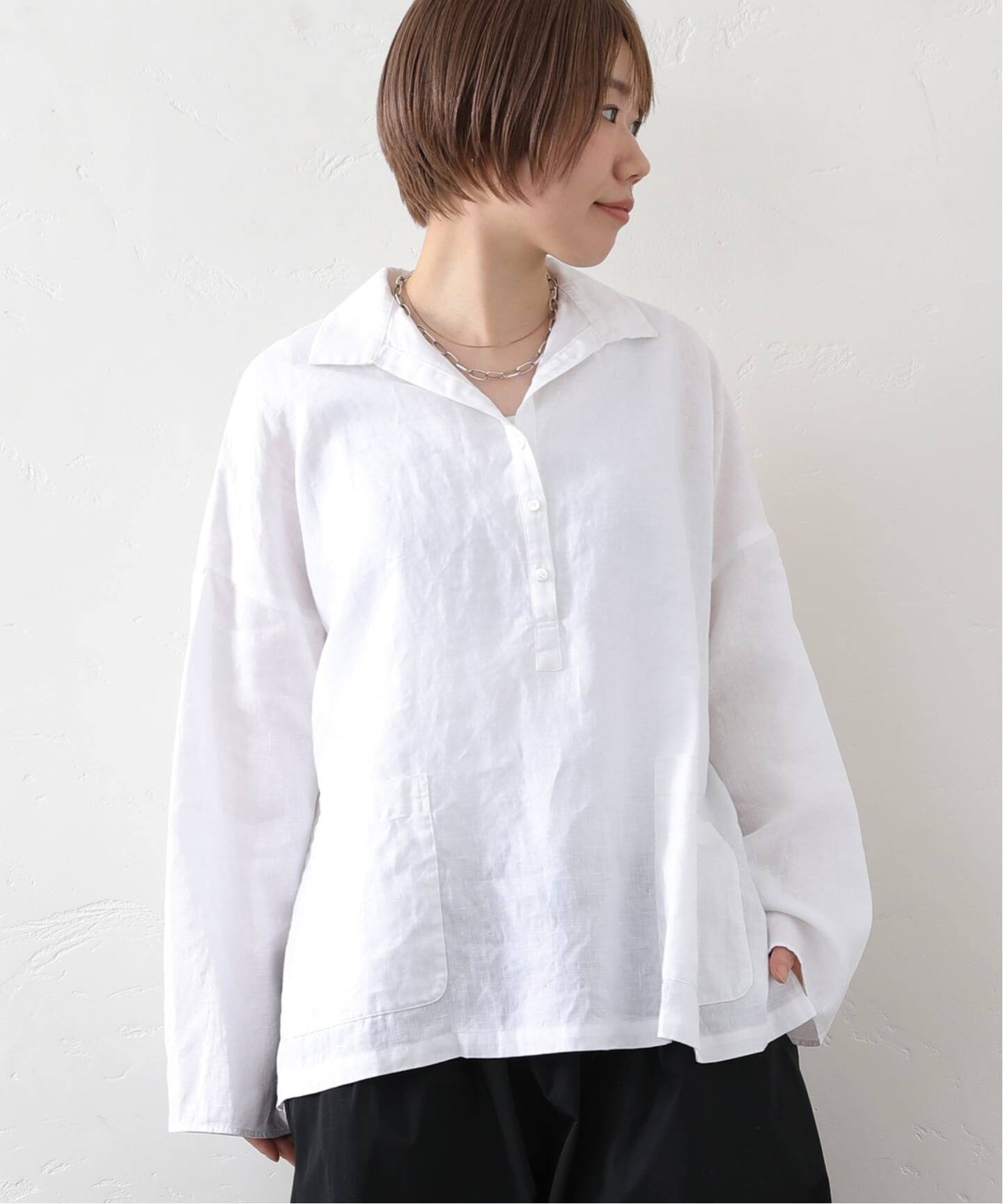 リネンワッシャー スキッパーシャツ（シャツ／ブラウス）｜journal 