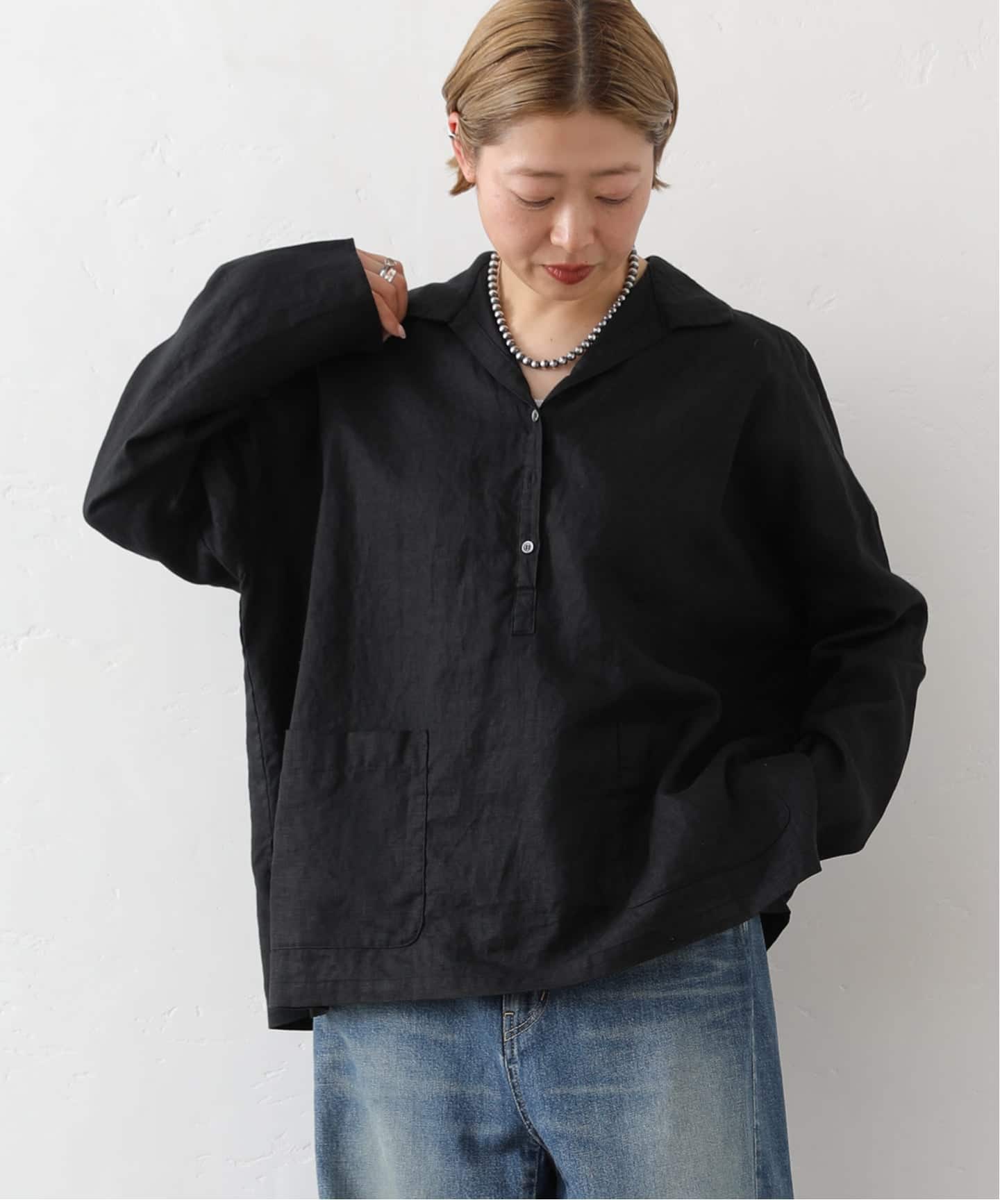 予約》リネンワッシャー スキッパーシャツ（シャツ／ブラウス