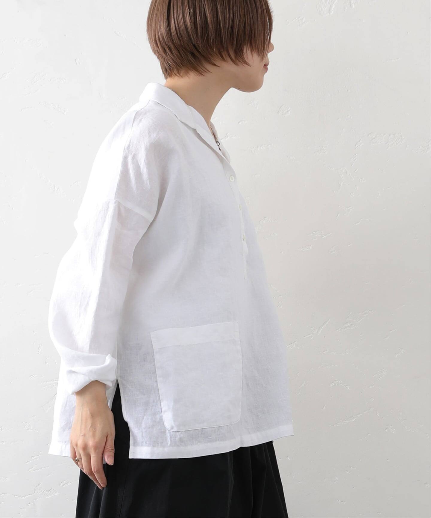 追加》リネンワッシャー スキッパーシャツ（シャツ／ブラウス 