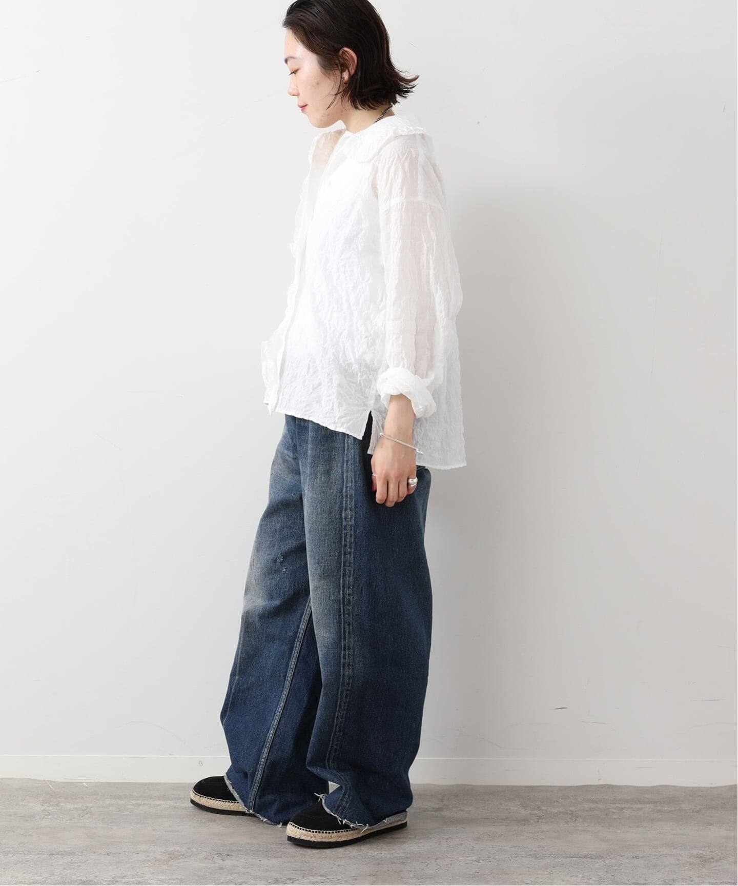 a　plageローンフリルブラウス　白 シャーリングローン フリルブラウス（シャツ／ブラウス）｜journal