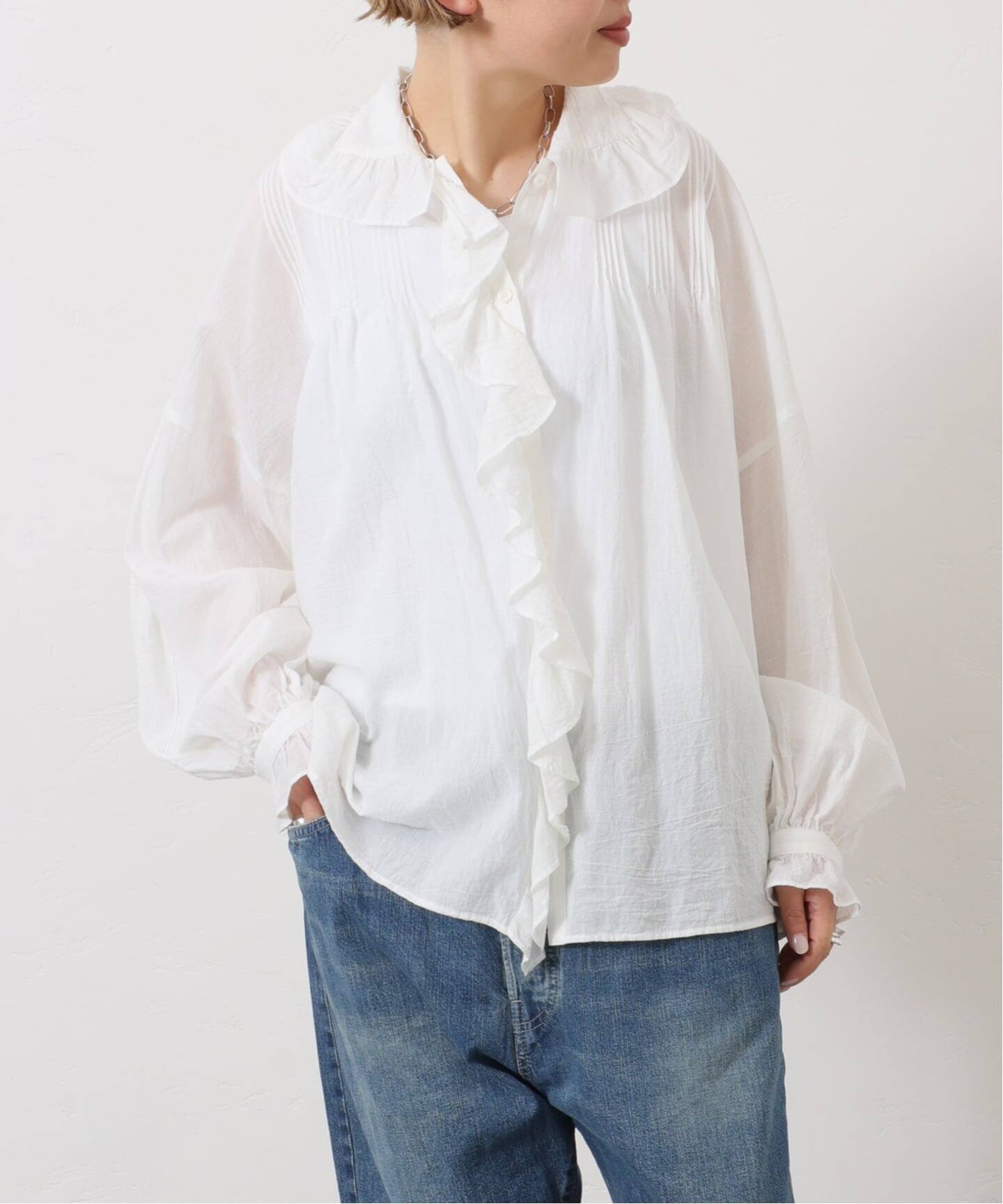 journal standard luxe 80コットンローンフリルブラウス　白 80コットンローンフリルブラウス（シャツ／ブラウス）｜journal