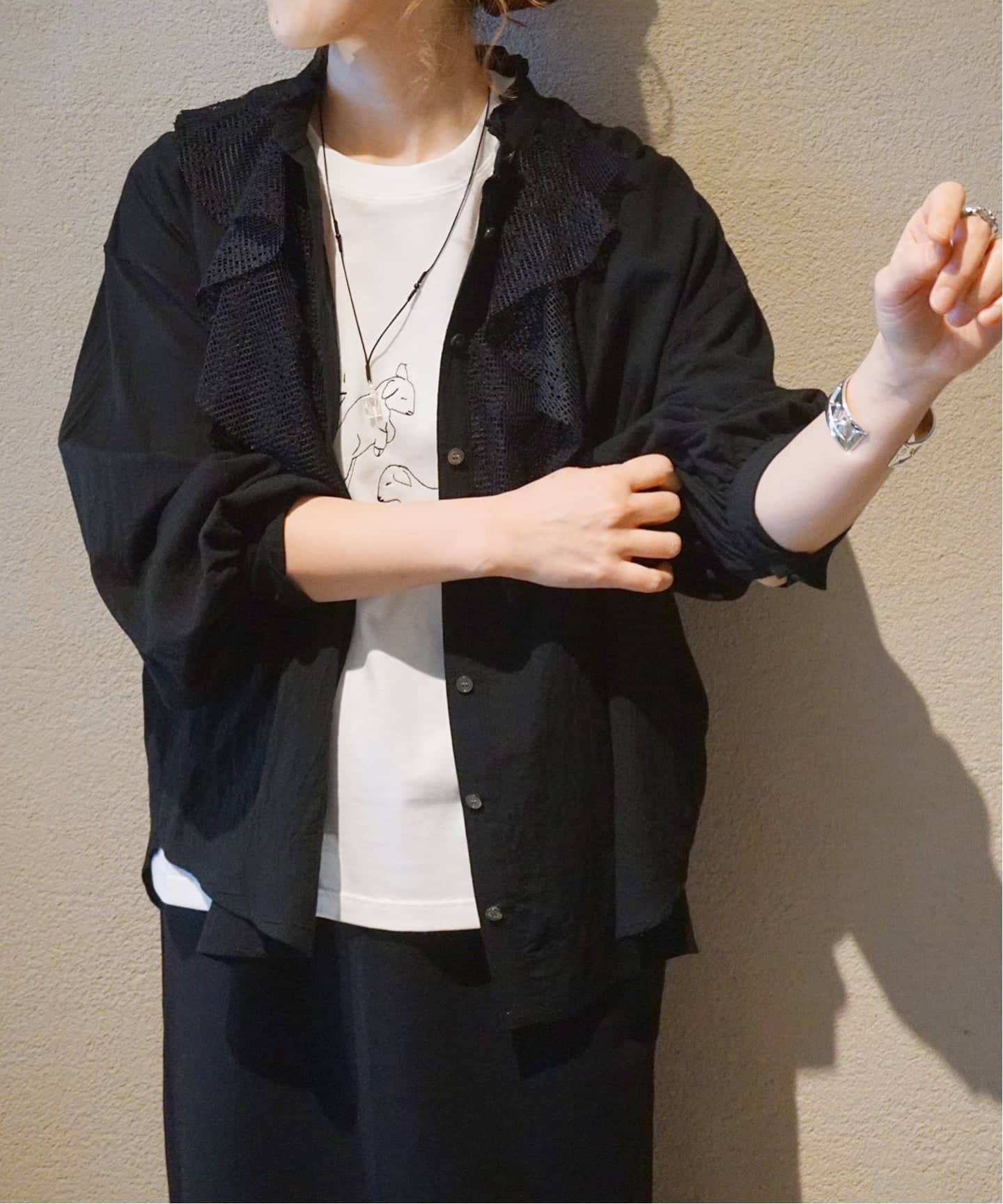 【ブラック】ラッフルレースブラウス ANY SIS（エニィスィス） ブラウス シャツ 「洗える」ラッフルレース