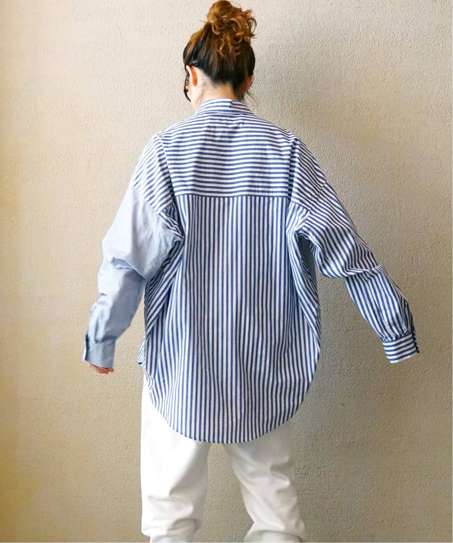 コットンストライプコンビシャツ（シャツ／ブラウス）｜journal 