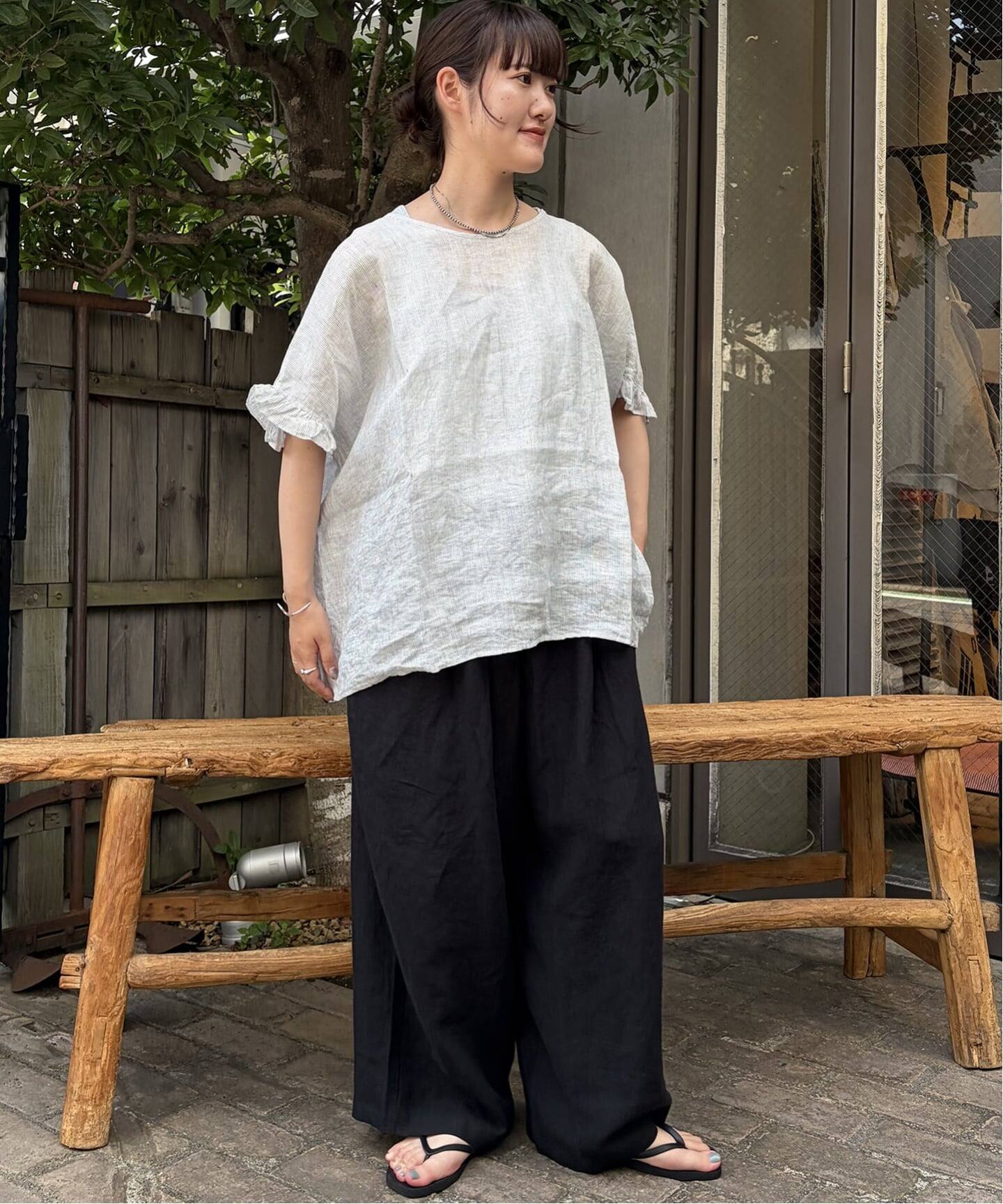 リネンストライプフリルTOP（シャツ／ブラウス）｜journal standard