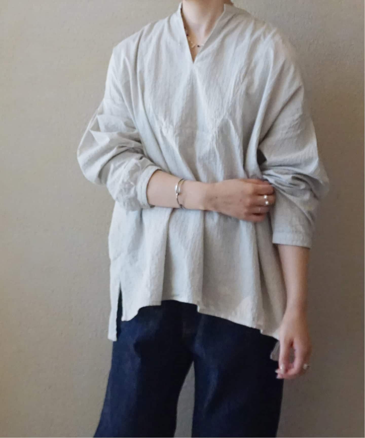 ジャーナルスタンダードラックス［F］日本製◎コットン◎ノーカラーVネックシャツ ジャーナルスタンダードラックス［F］日本製◎コットン◎ノーカラーV