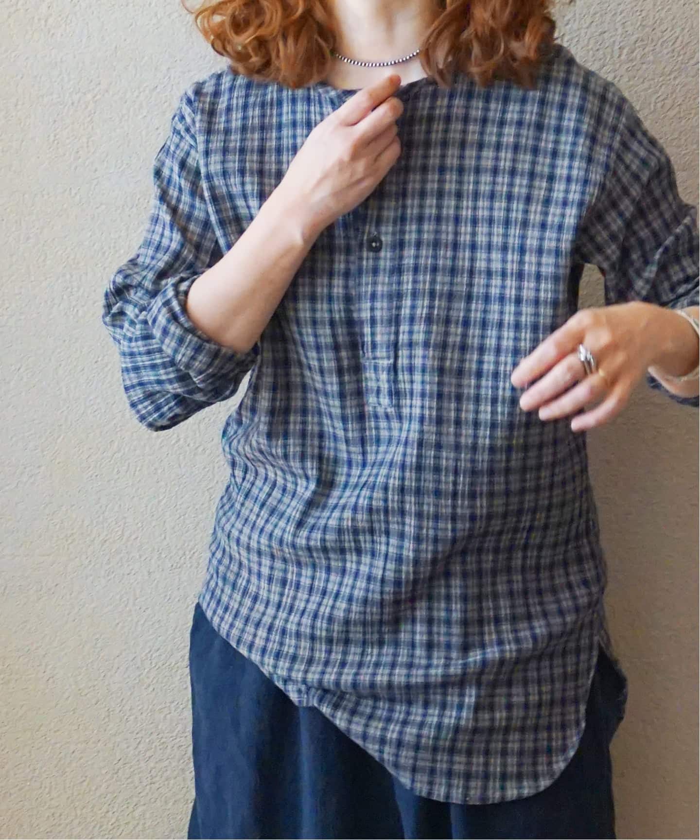 HTS】COTTON CHECK HENRY NECK（シャツ／ブラウス）｜journal standard