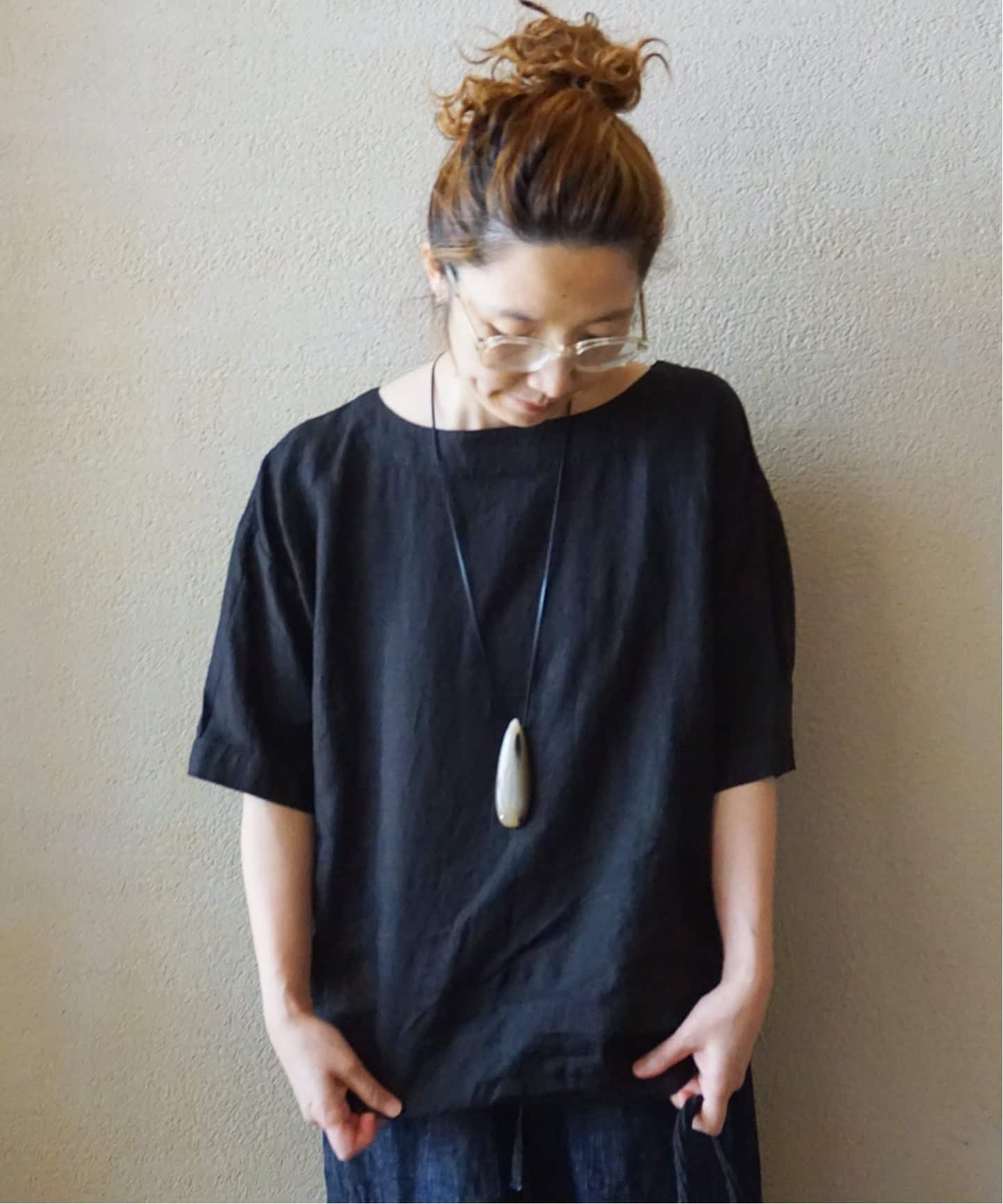ARMEN】LINEN PLAIN BOAT NECK S/SL PULL（シャツ／ブラウス