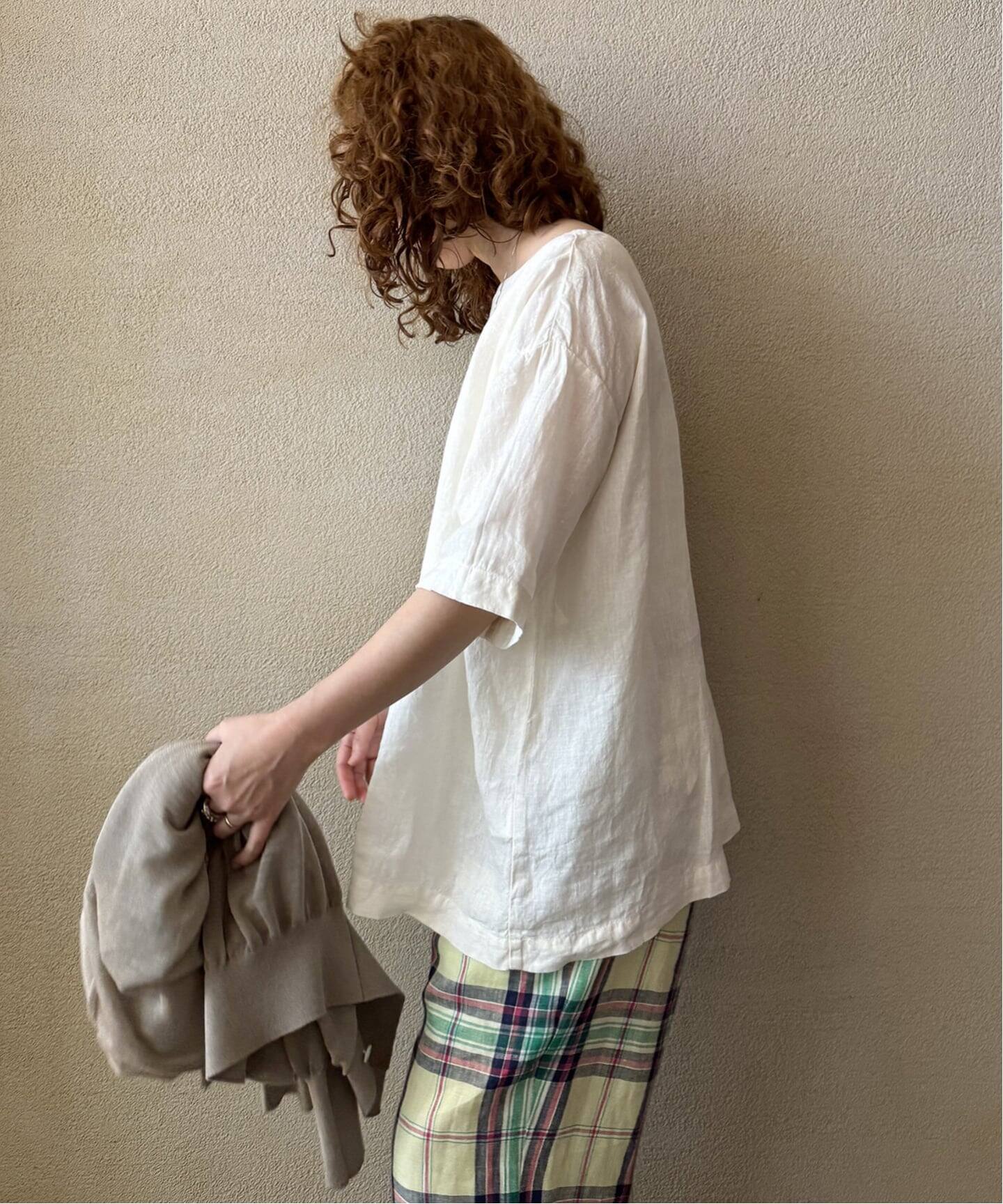 ARMEN】LINEN PLAIN BOAT NECK S/SL PULL（シャツ／ブラウス 