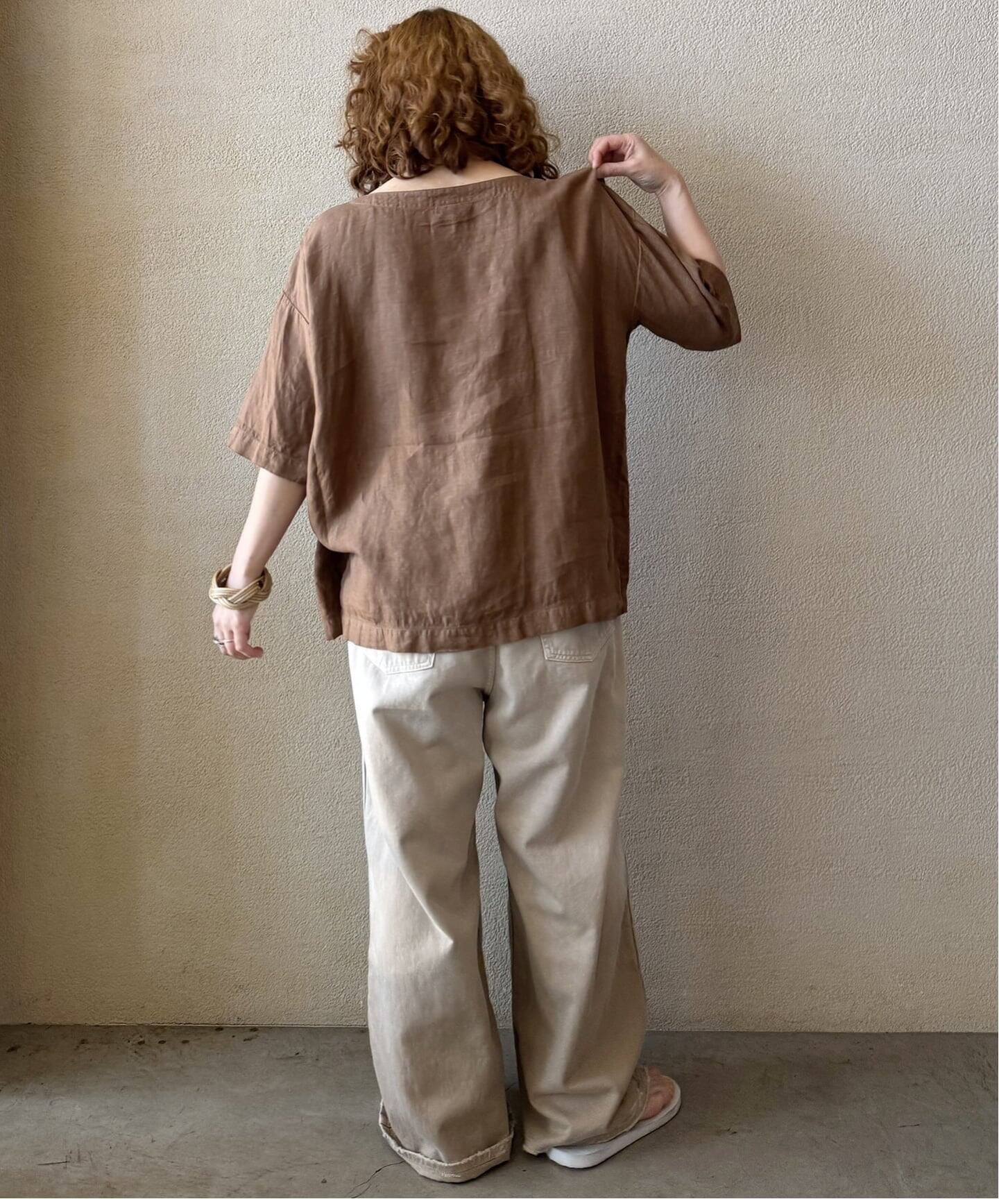 ARMEN】LINEN PLAIN BOAT NECK S/SL PULL（シャツ／ブラウス