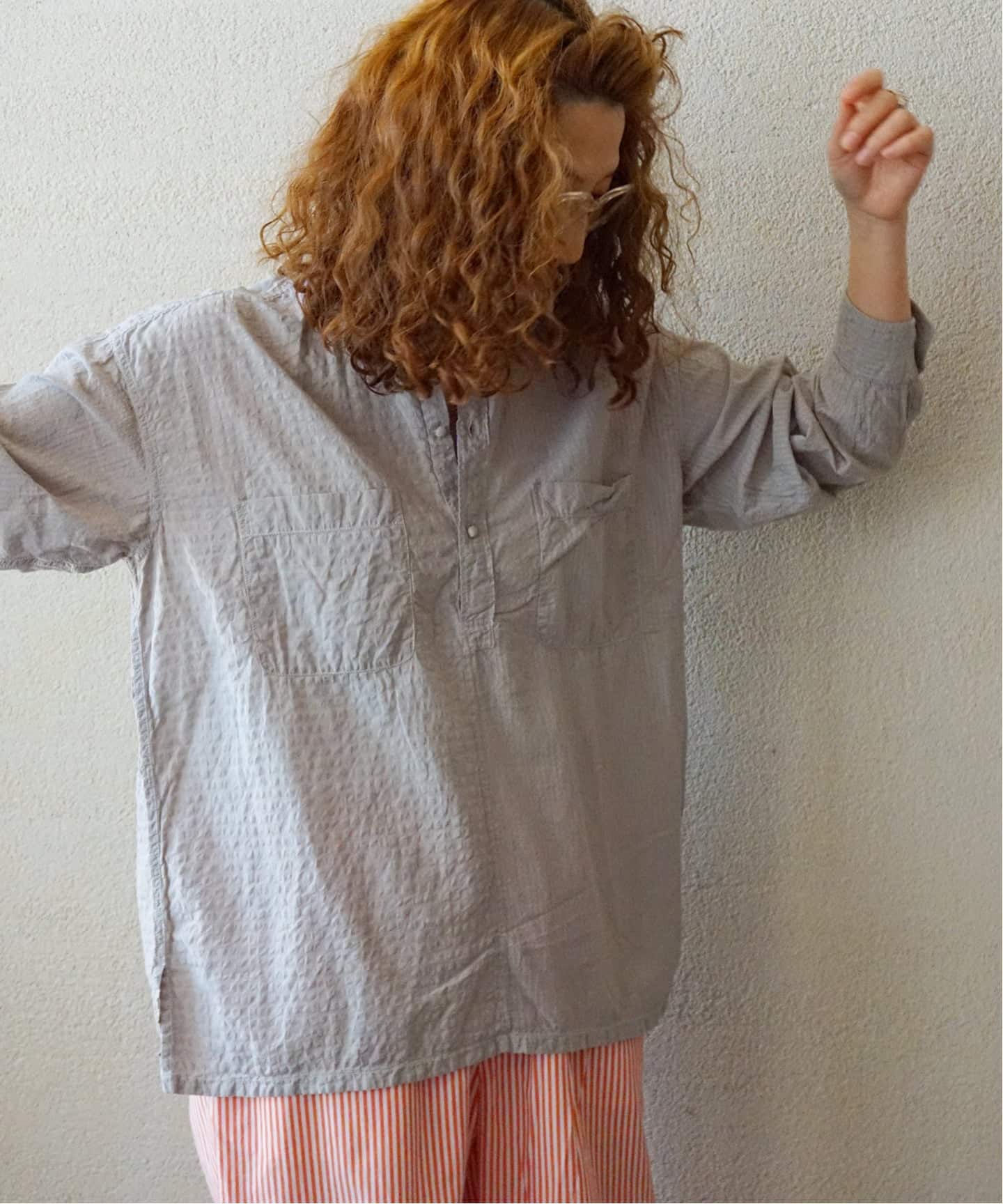 メゾンドソイル インド製 グラフチェック カディコットン プルオーバーブラウス maison de soil homme】 COTTON CHECK OVERDYE PULLOV（シャツ