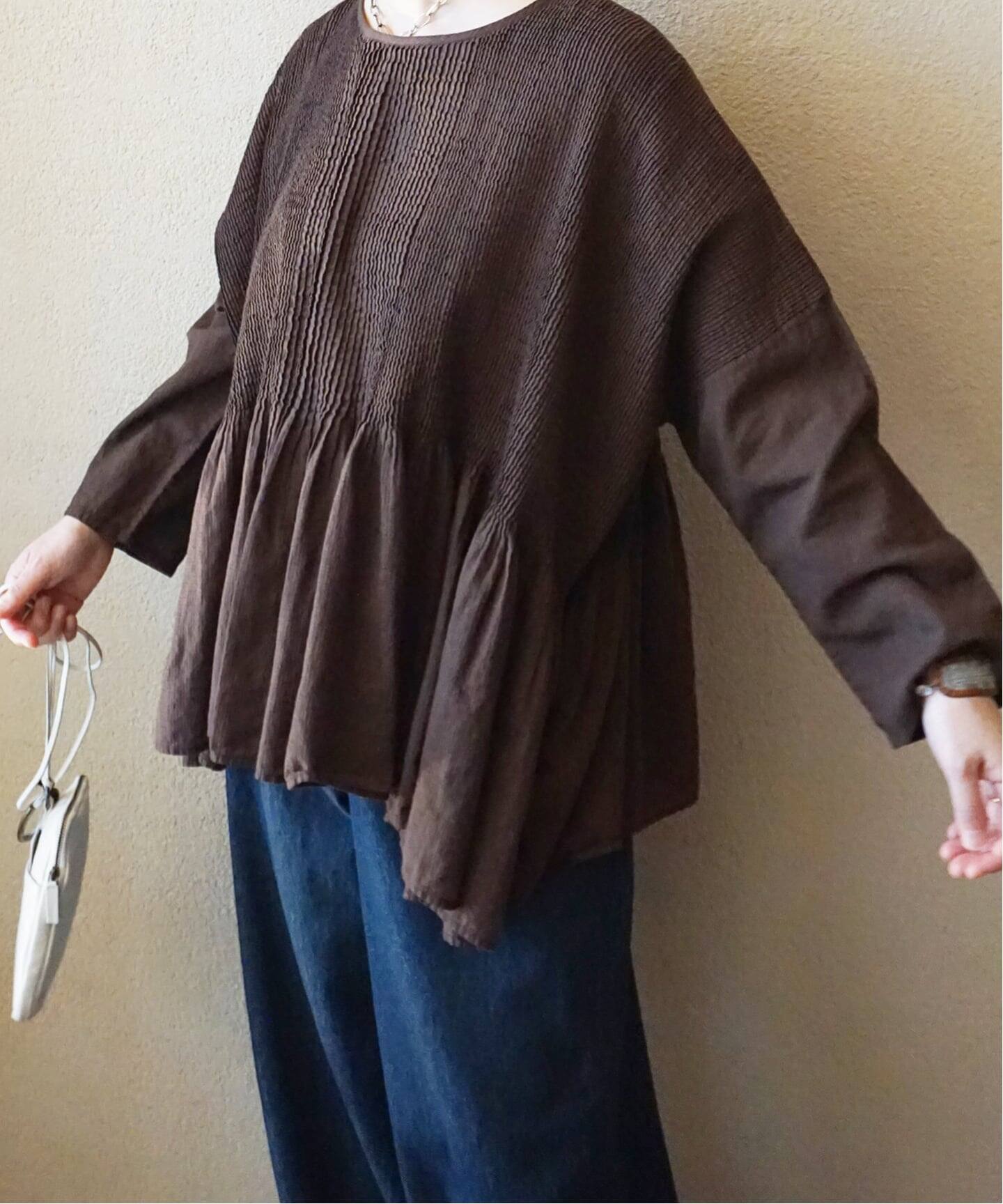 maison de soil】 CHECK OVERDYE MINI PINTUCK PULLOV（シャツ