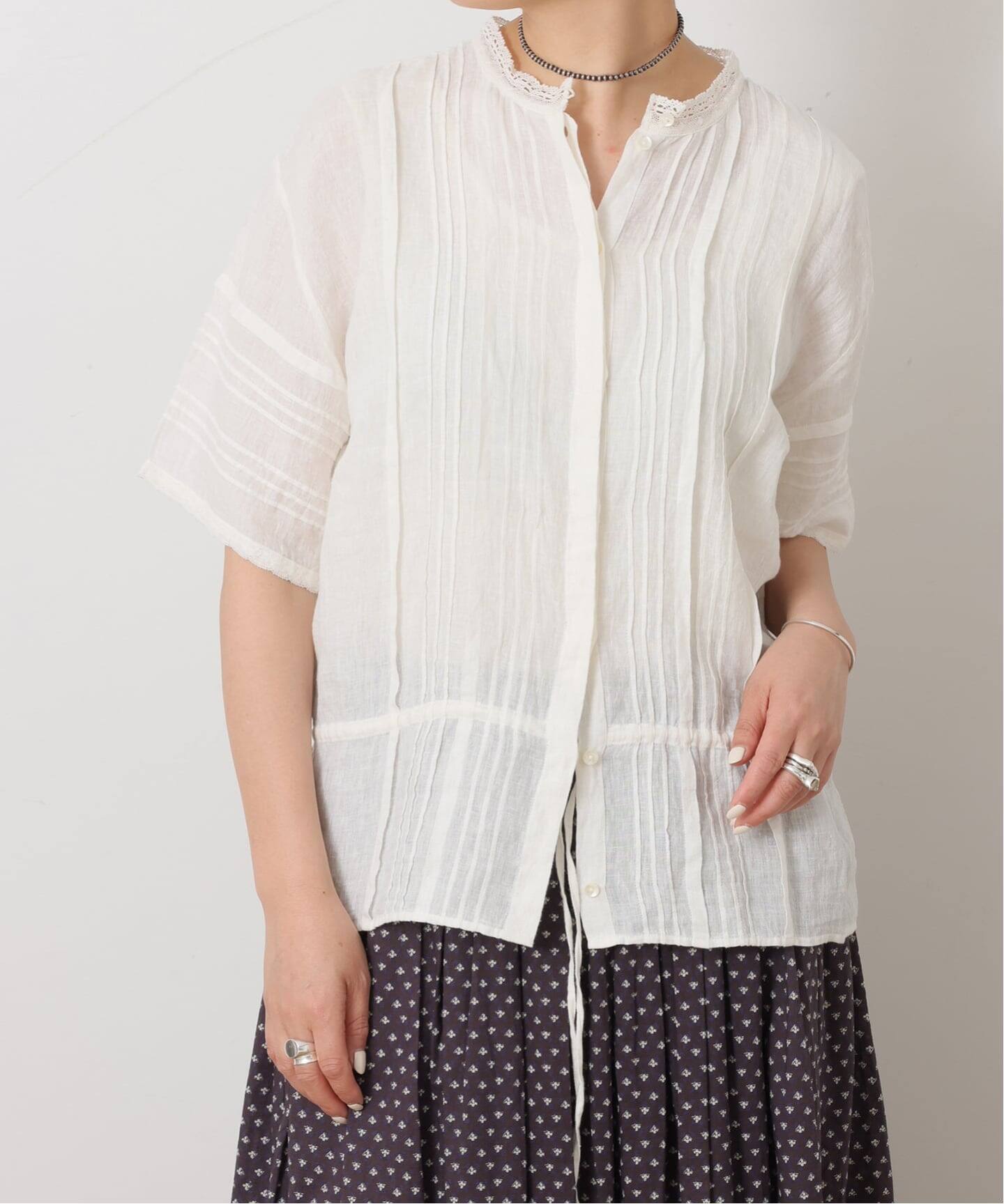 メゾンドソイルmaisondesoilジャーナルスタンダード✨プリーツブラウス maison de soil】 LINEN LACE PINTUCK 2WAY SHIRT（シャツ／ブラウス